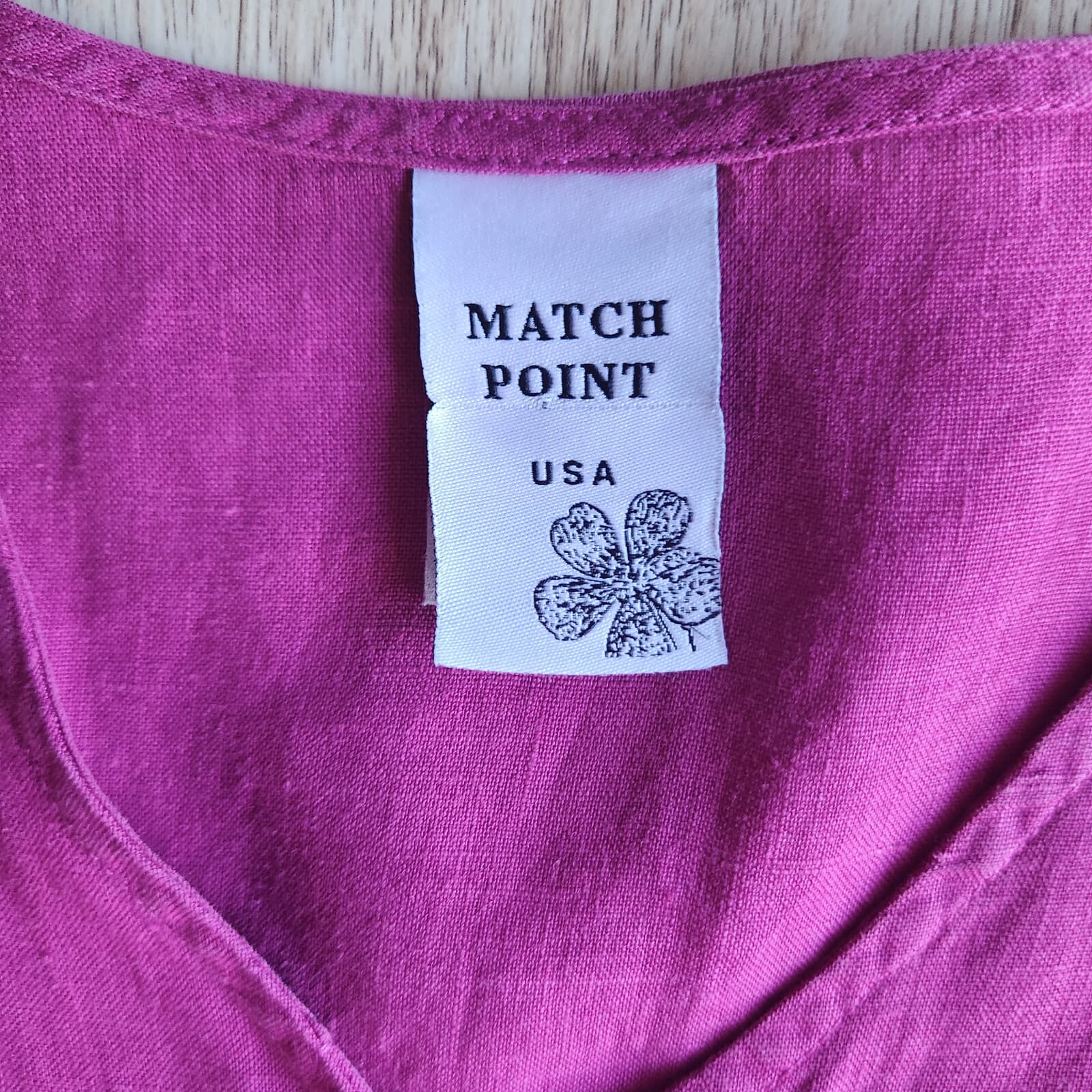 Match Point 100% Linen Lagenlook Mother Pearl Button Blouse Pocket Pink Sz.L USA - Thumbnail 7