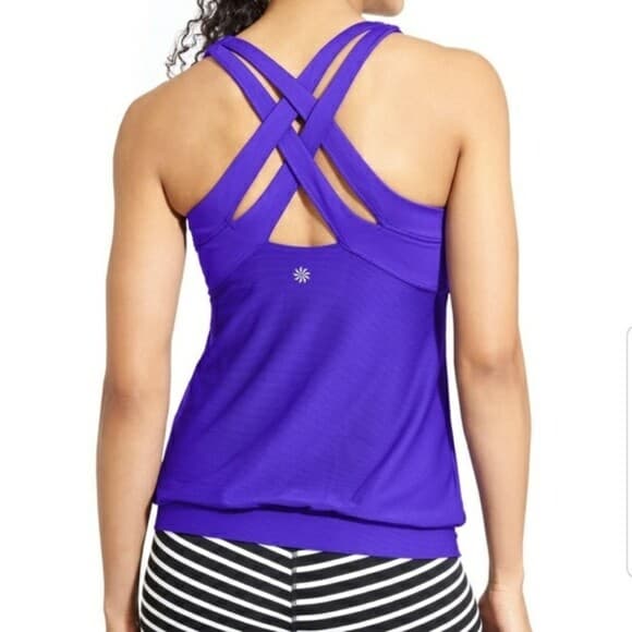 ATHLETA Miles Tank Top Mesh Built in Bra Racerback Purple-Blue Women Sz.M - Thumbnail 2