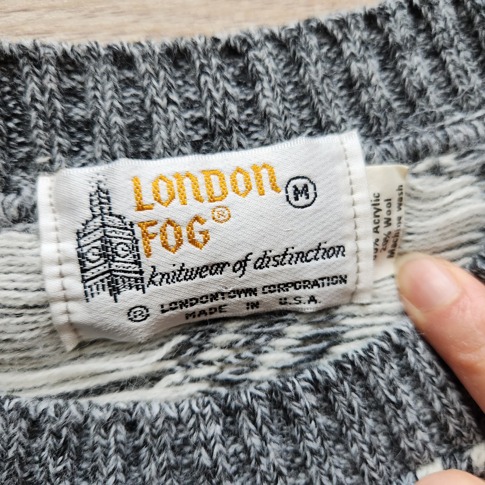 Vintage London Fog Grandpa Wool Blend Check Sweater Crew Neck Sz.M Made in USA - Thumbnail 6