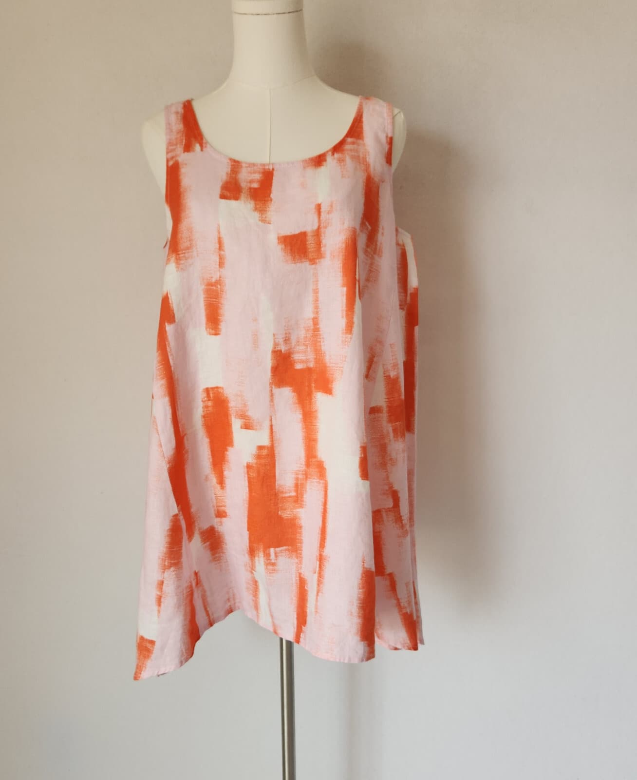 Peck & Peck 100% Linen Tunic Swing Tank Top Sleeveless Orange Pink Oversize M - Thumbnail 2