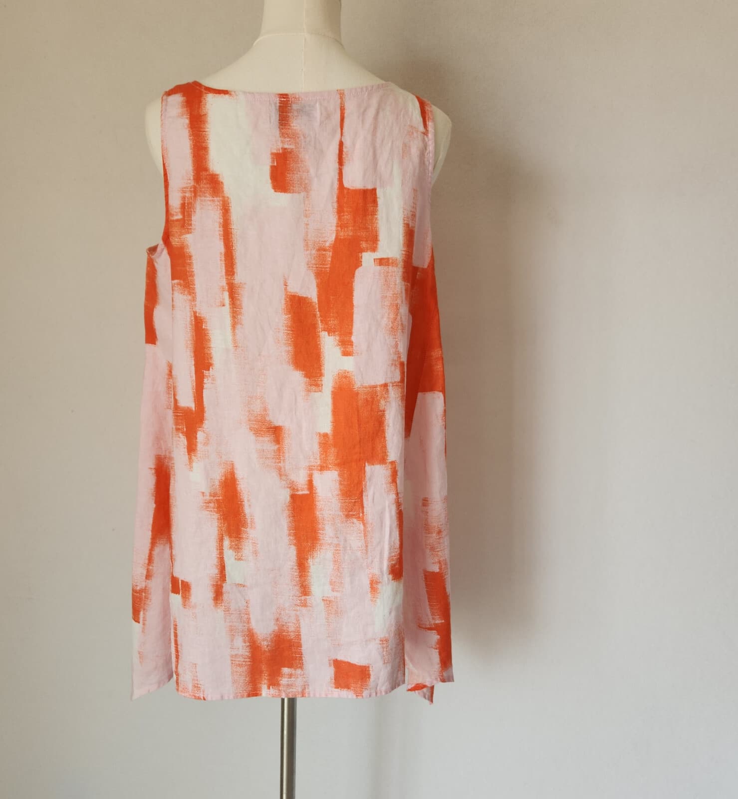 Peck & Peck 100% Linen Tunic Swing Tank Top Sleeveless Orange Pink Oversize M - Thumbnail 5