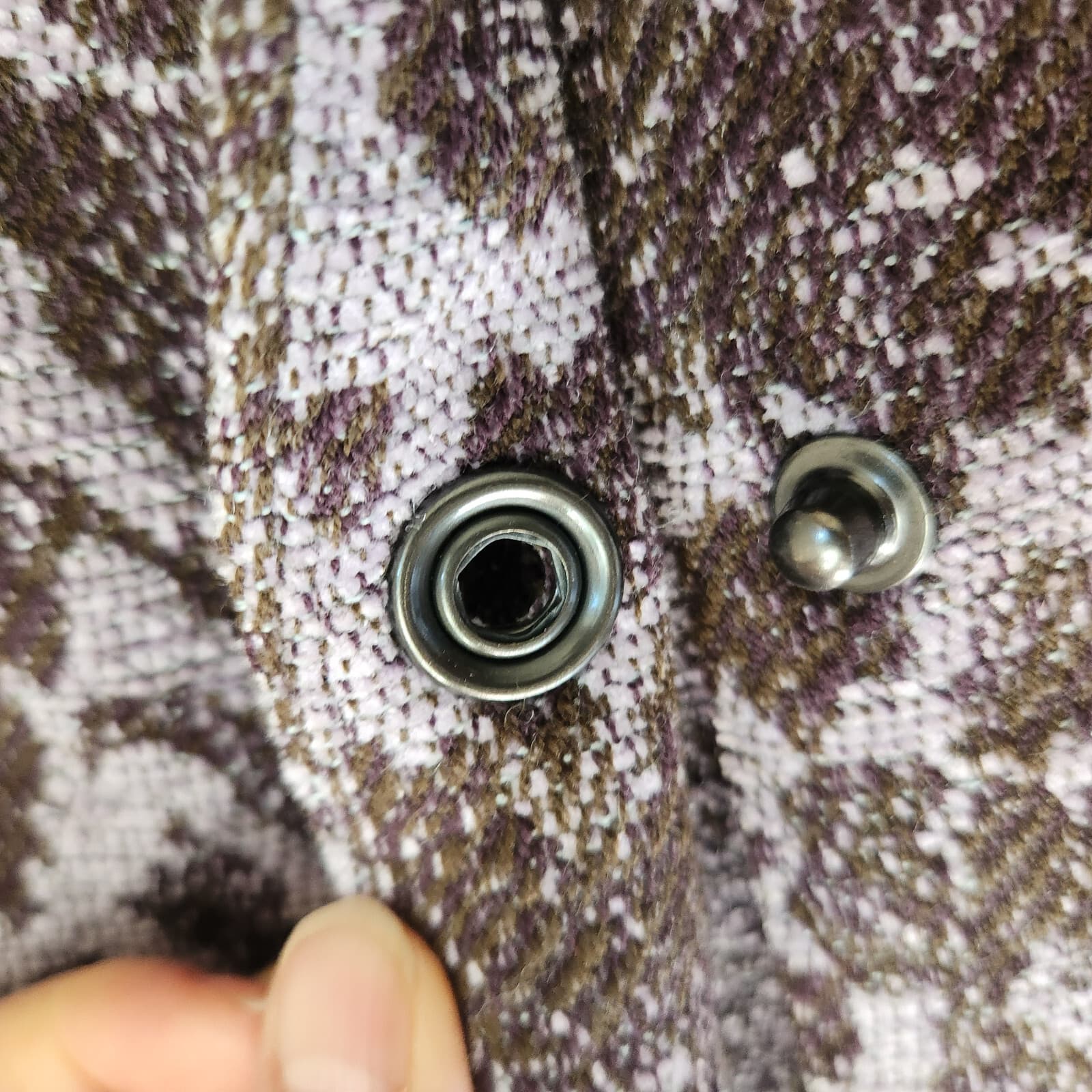 ohm Wool Blend Floral Jacquard Long-Line Jacket Snap Purple Brown Women's L USA - Thumbnail 7