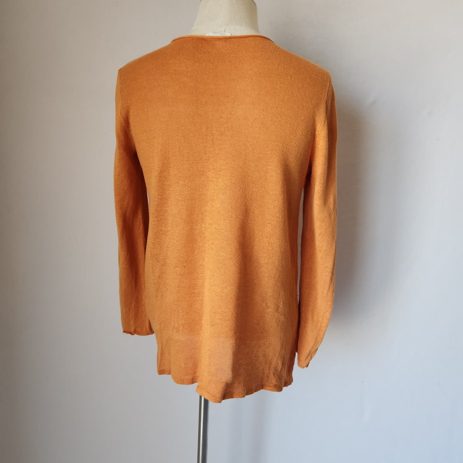 EILEEN FISHER Organic Linen Top Ruched-Hem Long Sleeve Crew Neck Orange Sz.S - Thumbnail 5