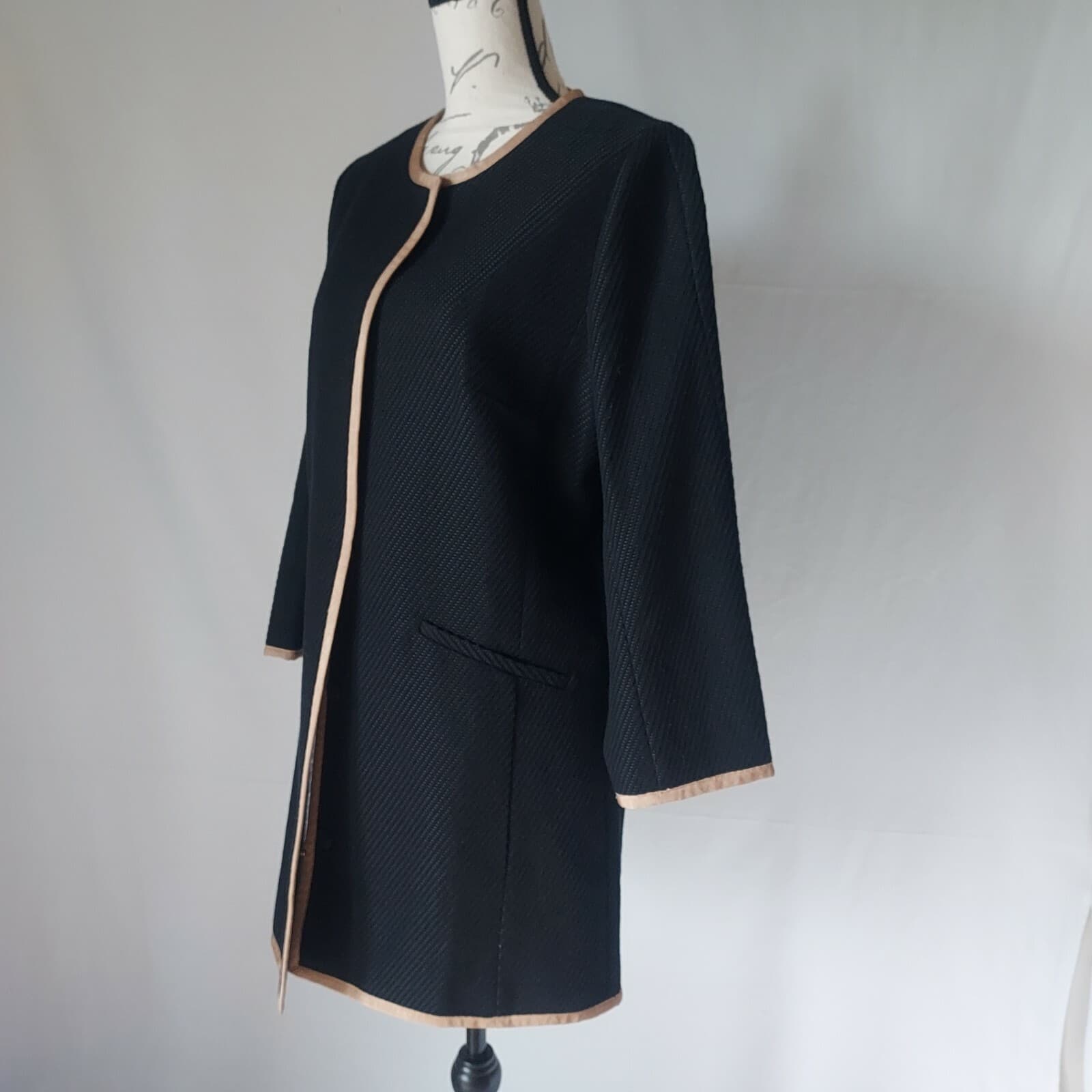 NWoT Talbots Tweet Coat Jacket Snap Pocket Black Tan Trim Cotton Blend Women 10 - Thumbnail 6