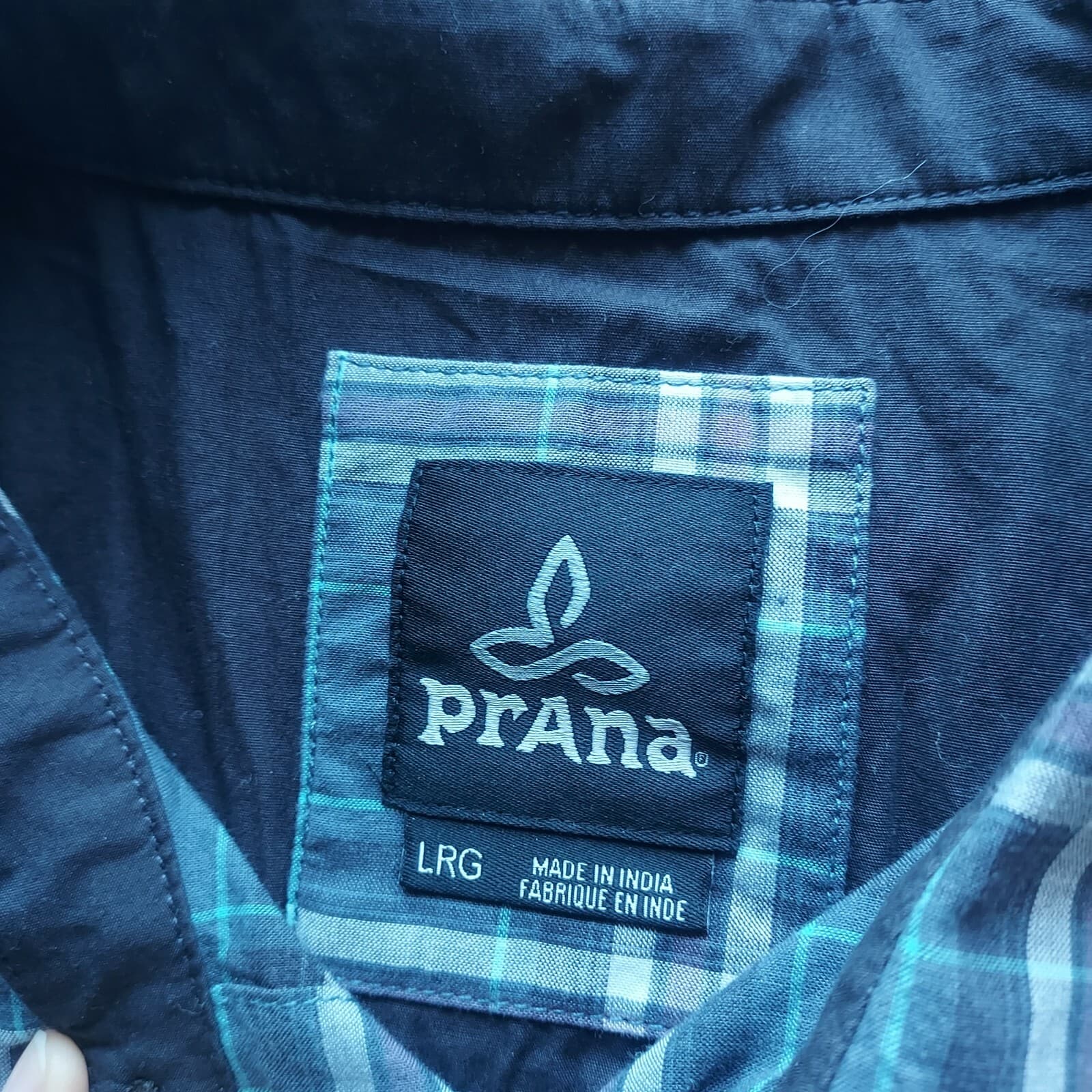 Prana Organic Cotton Blend Plaid Shirt Short Sleeve Button Blue Grey Men Large - Thumbnail 5