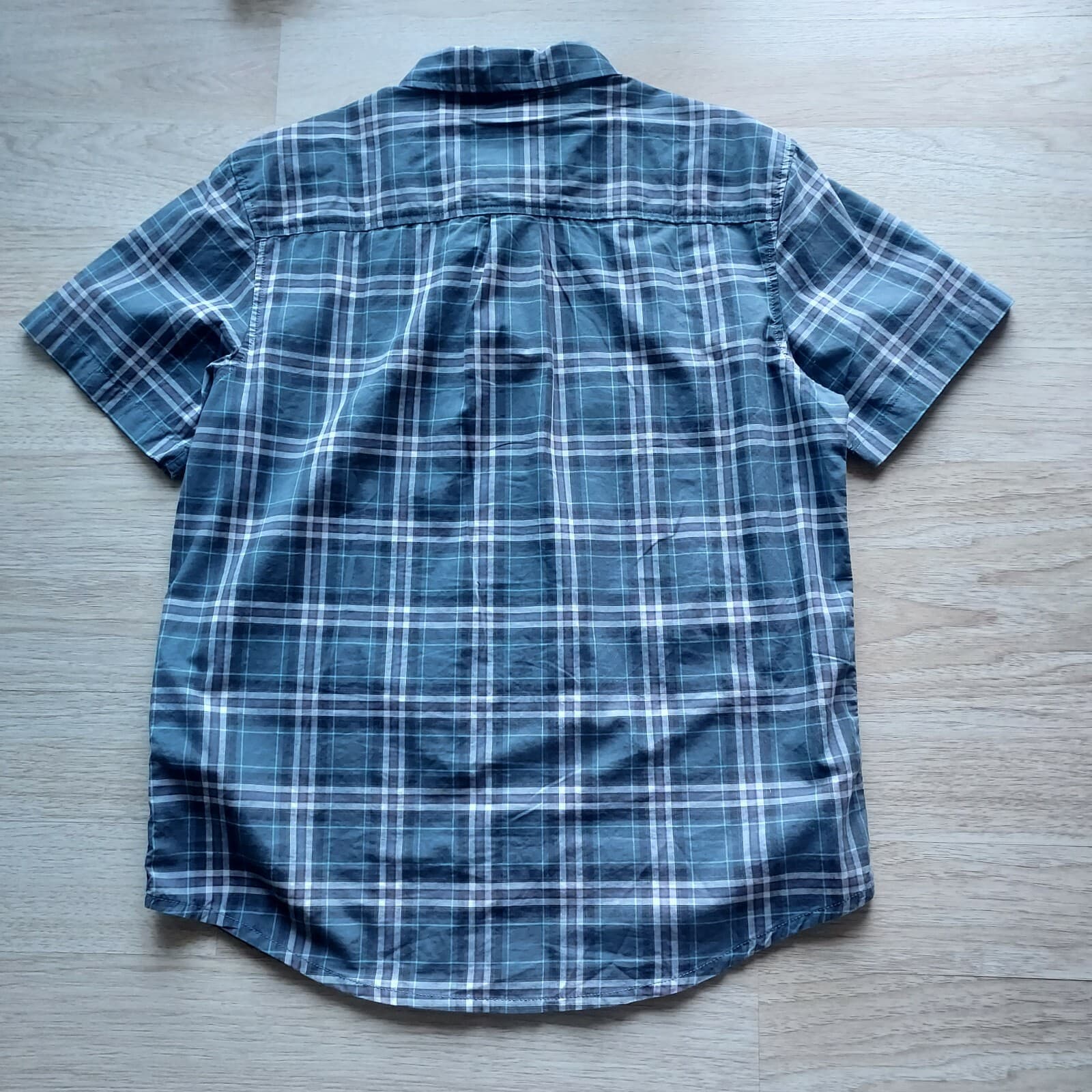 Prana Organic Cotton Blend Plaid Shirt Short Sleeve Button Blue Grey Men Large - Thumbnail 7