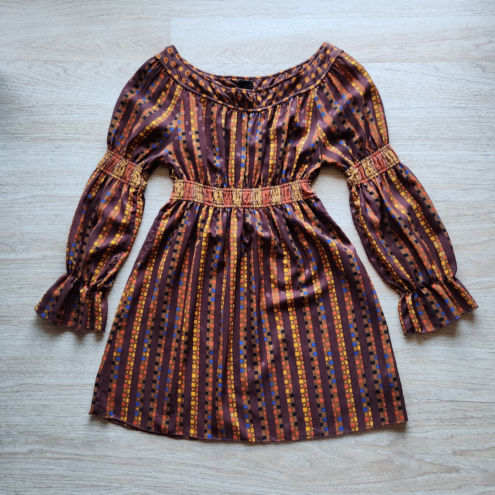Anna Sui For Target Boho Summer Mini Dress Puff Long Sleeve Geo-Multicolor Sz.S - Thumbnail 5