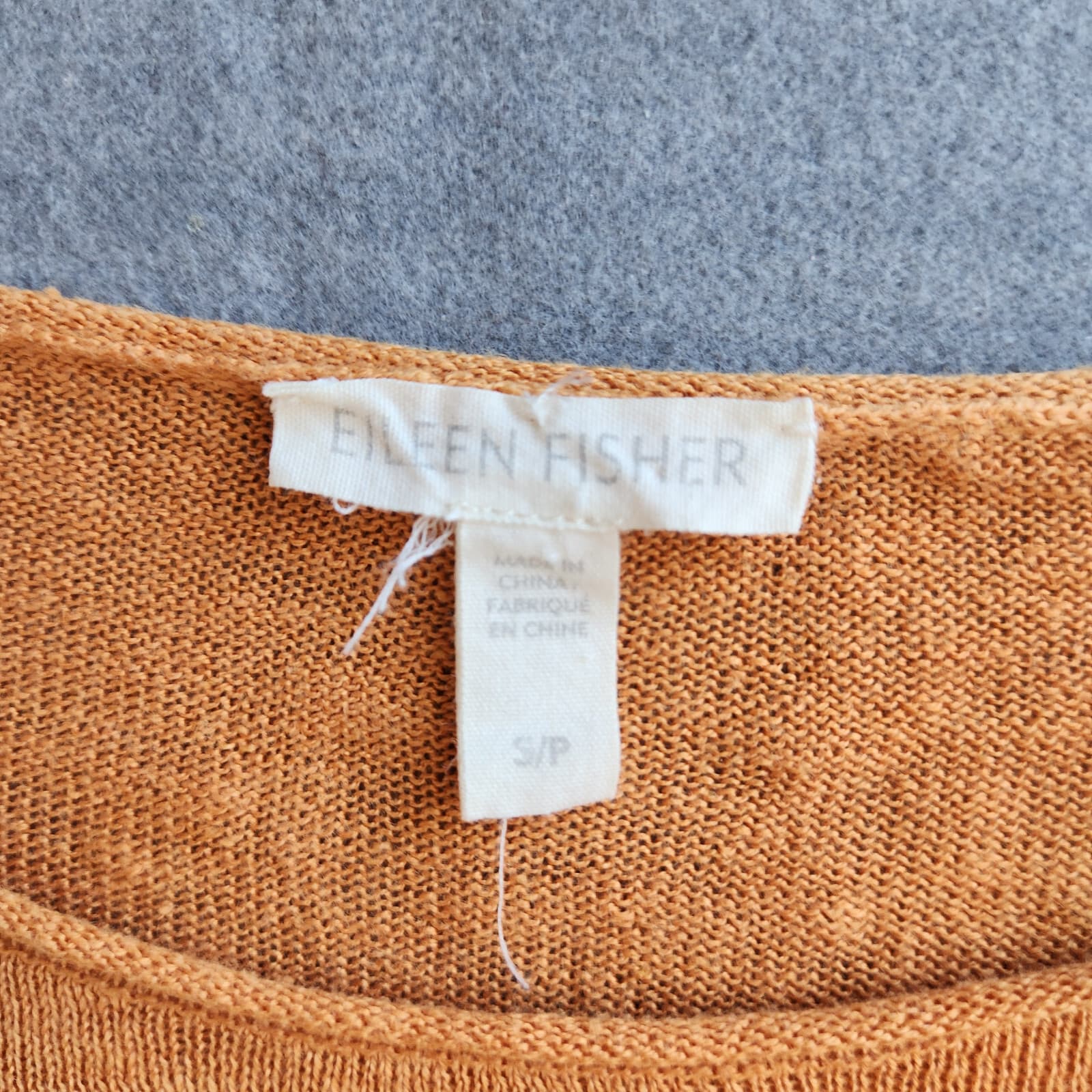 EILEEN FISHER Organic Linen Top Ruched-Hem Long Sleeve Crew Neck Orange Sz.S - Thumbnail 6