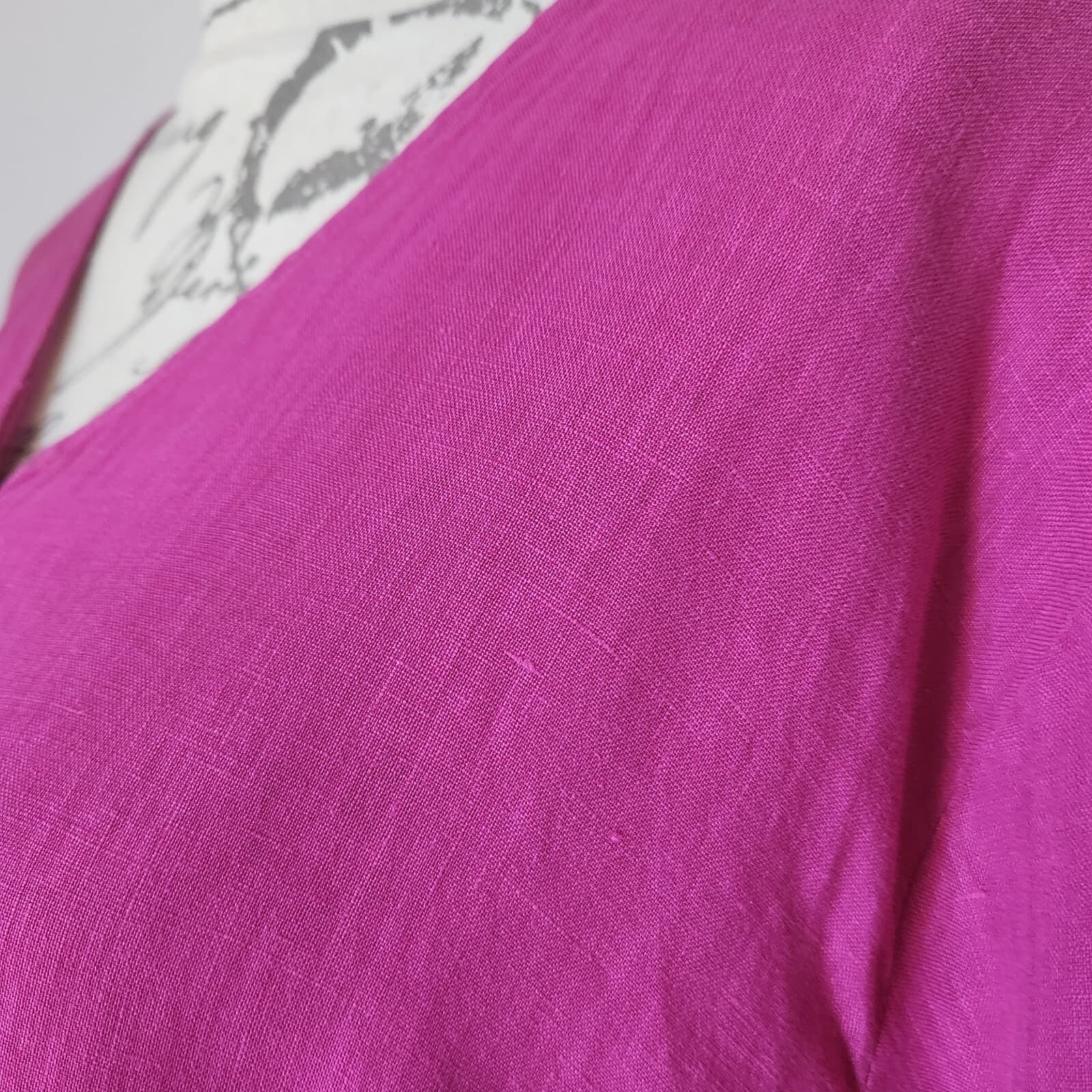 Match Point 100% Linen Lagenlook Mother Pearl Button Blouse Pocket Pink Sz.L USA - Thumbnail 4
