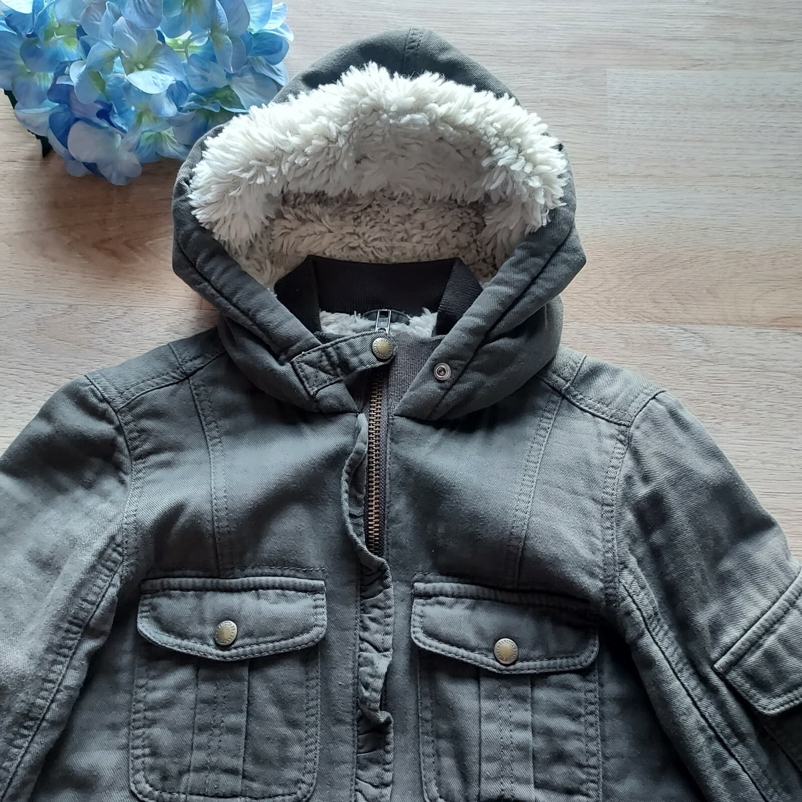 Sanctuary Hooded Military Sherpa Lined jacket Zip-Up Pocket Green Women XS - Thumbnail 2