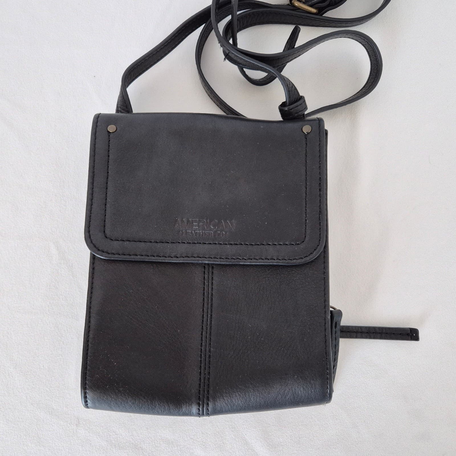 American Leather Co. Black Leather Kansas Travel Organizer Crossbody Bag - Thumbnail 10
