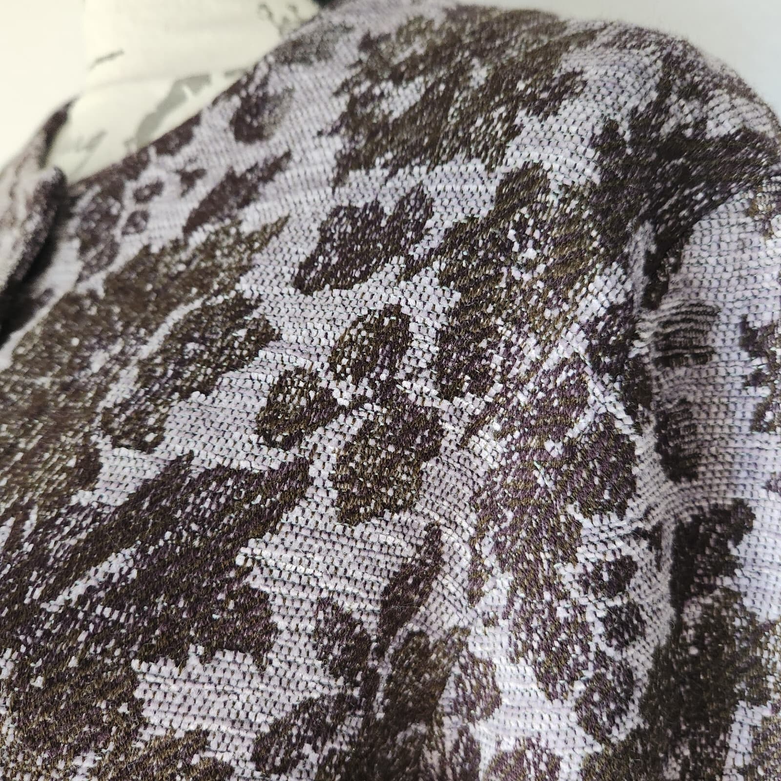 ohm Wool Blend Floral Jacquard Long-Line Jacket Snap Purple Brown Women's L USA - Thumbnail 5