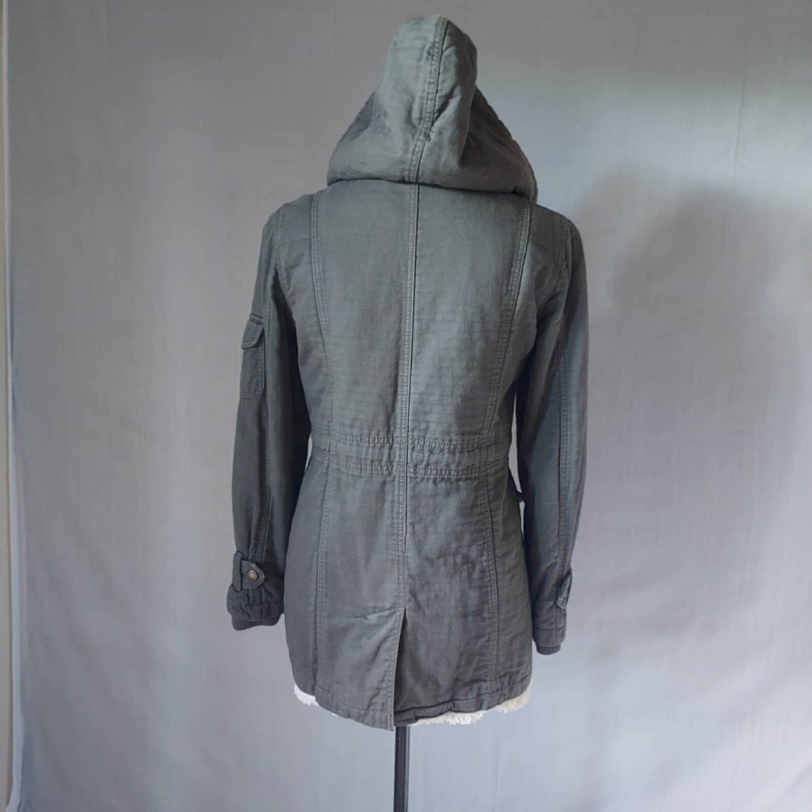 Sanctuary Hooded Military Sherpa Lined jacket Zip-Up Pocket Green Women XS - Thumbnail 6