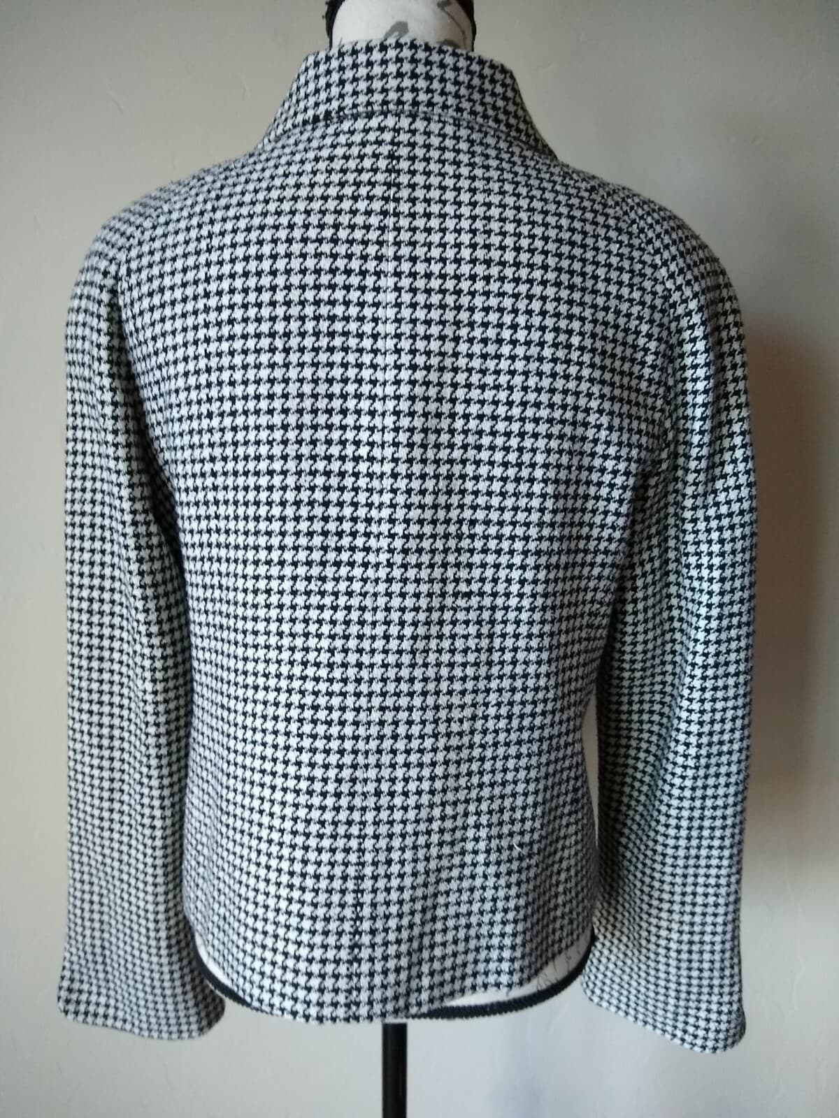 BARRIE PACE Women 100% Silk Tweed Blazer Button-up Lined Black White Sz.8 - Thumbnail 4