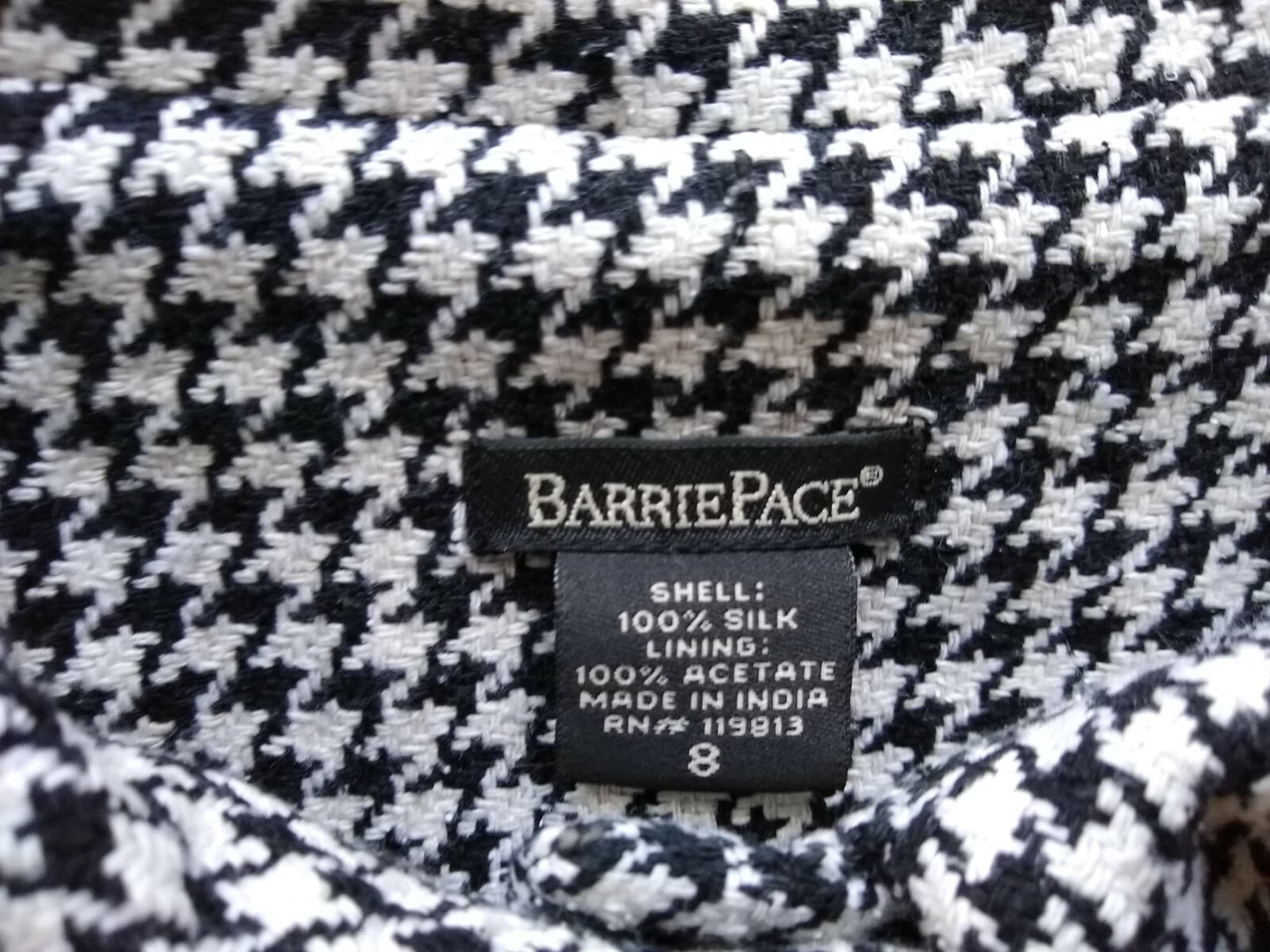 BARRIE PACE Women 100% Silk Tweed Blazer Button-up Lined Black White Sz.8 - Thumbnail 7