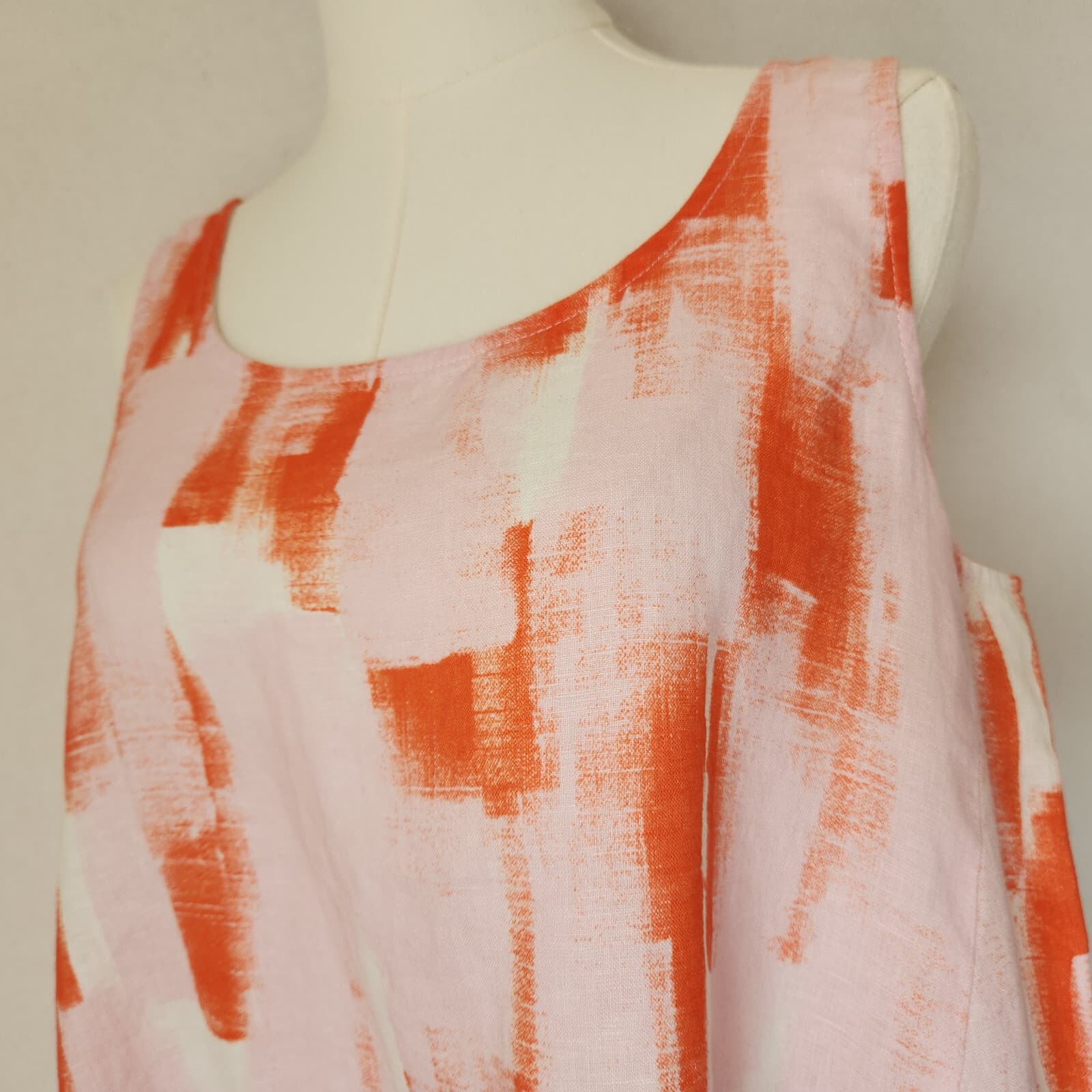 Peck & Peck 100% Linen Tunic Swing Tank Top Sleeveless Orange Pink Oversize M - Thumbnail 3