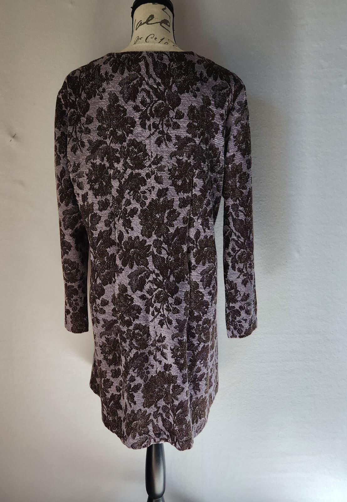 ohm Wool Blend Floral Jacquard Long-Line Jacket Snap Purple Brown Women's L USA - Thumbnail 8