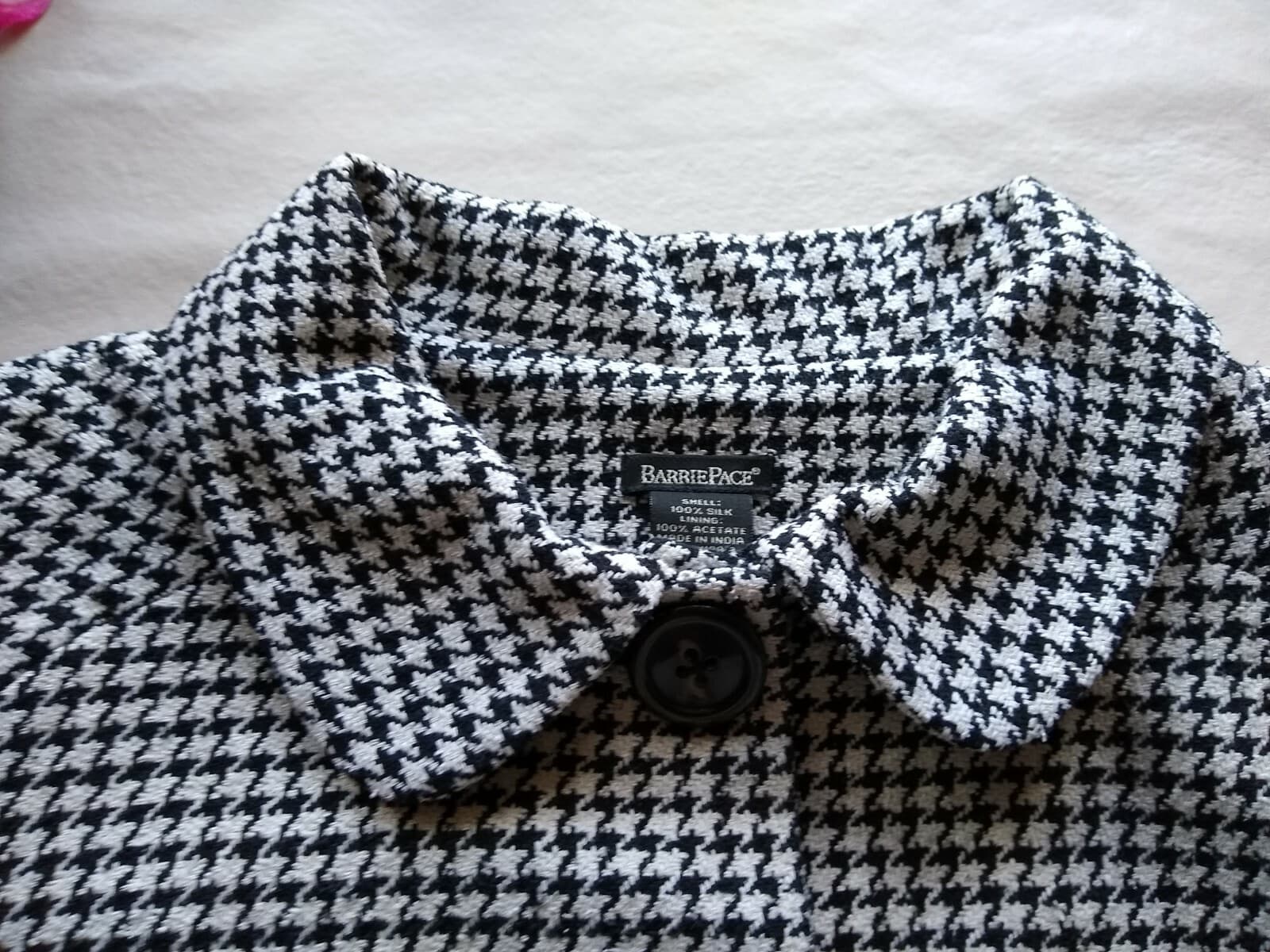 BARRIE PACE Women 100% Silk Tweed Blazer Button-up Lined Black White Sz.8 - Thumbnail 6