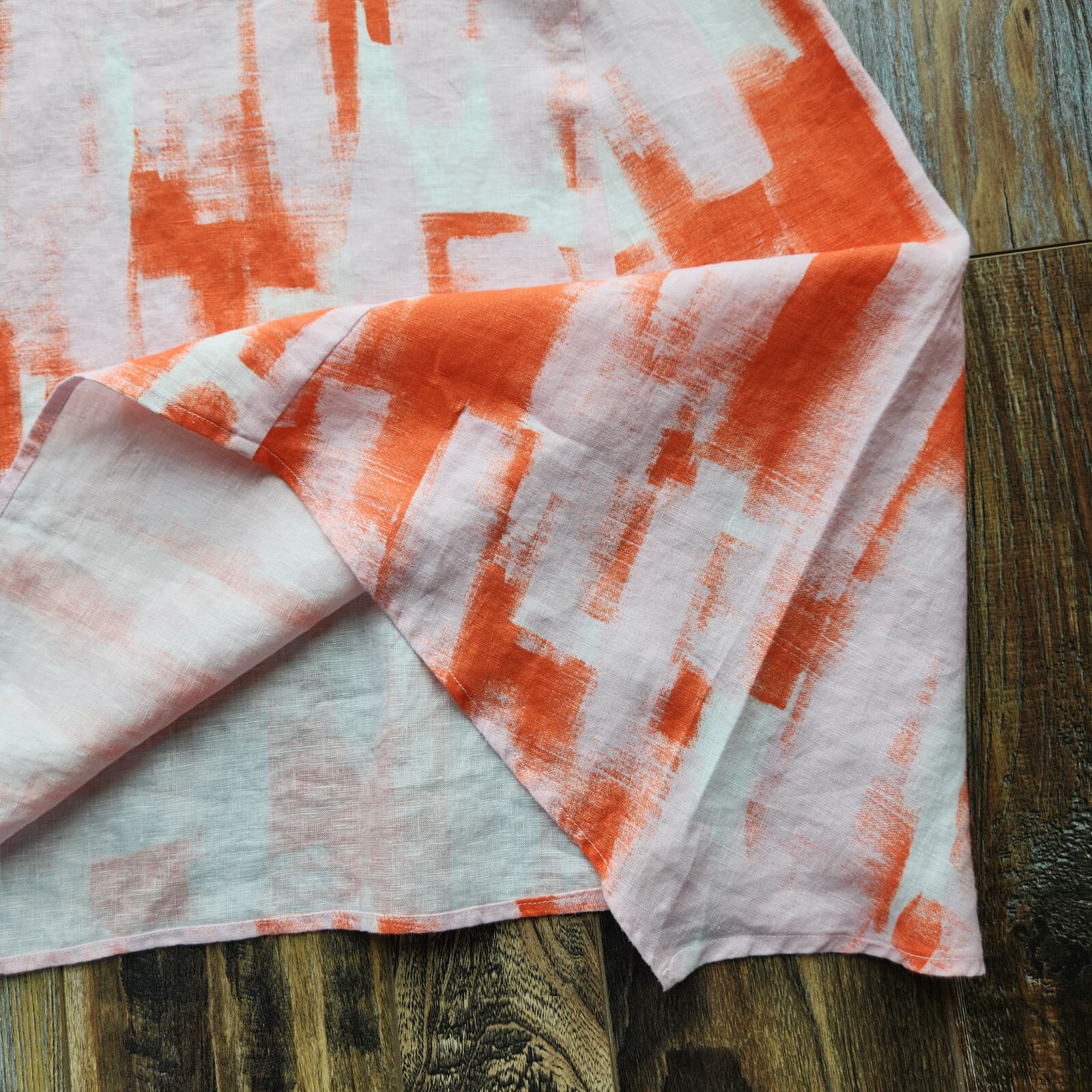 Peck & Peck 100% Linen Tunic Swing Tank Top Sleeveless Orange Pink Oversize M - Thumbnail 7