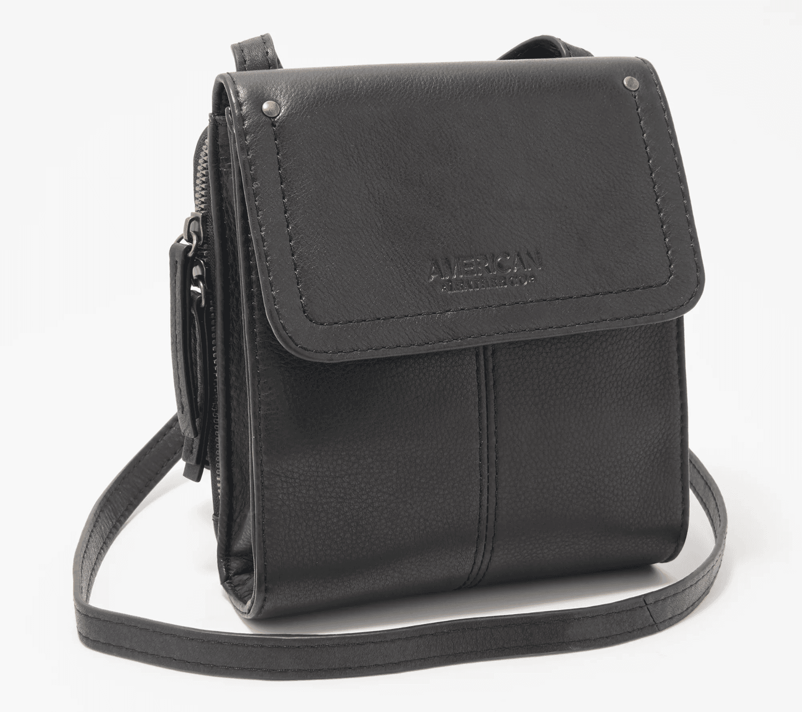 American Leather Co. Black Leather Kansas Travel Organizer Crossbody Bag - Thumbnail 3