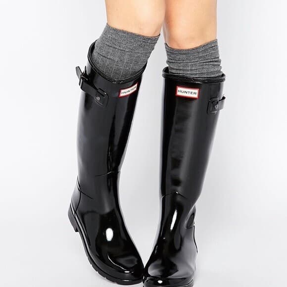 HUNTER Original Tall Gloss Rain Boots Waterproof Rubber Black Unisex EU38 W7 M6 - Thumbnail 4
