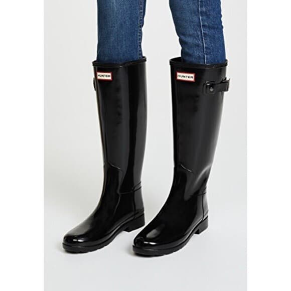 HUNTER Original Tall Gloss Rain Boots Waterproof Rubber Black Unisex EU38 W7 M6 - Thumbnail 2
