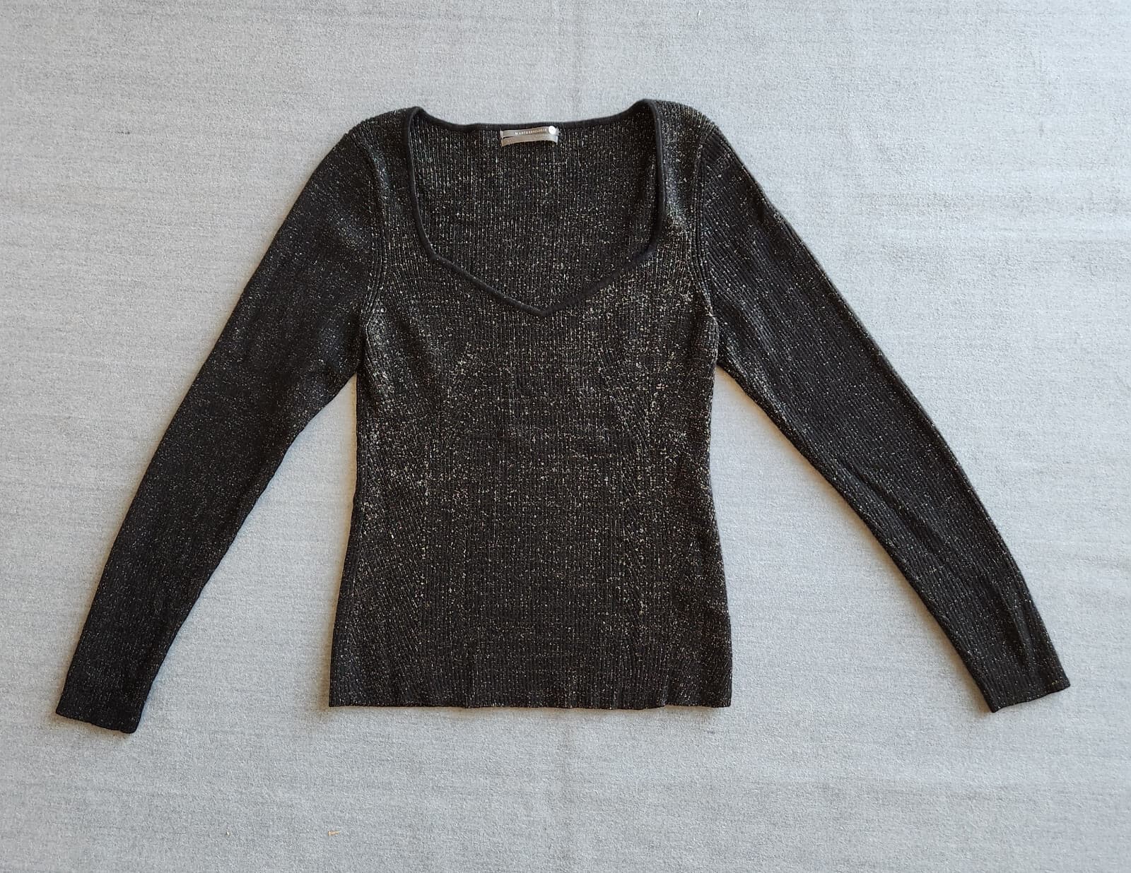 Anthropologie Sweathear Sweater Long Sleeve Ribbed Knit Metallic Black Lurex L - Thumbnail 8