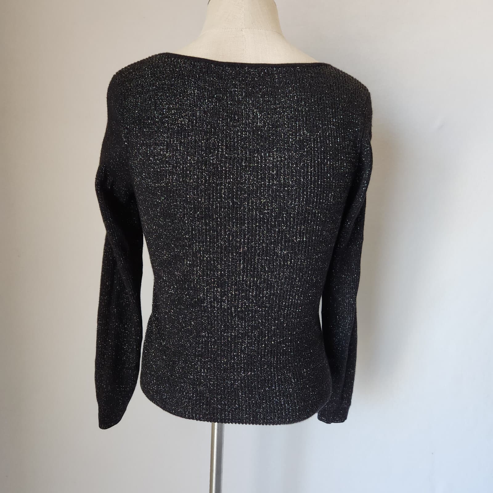 Anthropologie Sweathear Sweater Long Sleeve Ribbed Knit Metallic Black Lurex L - Thumbnail 7