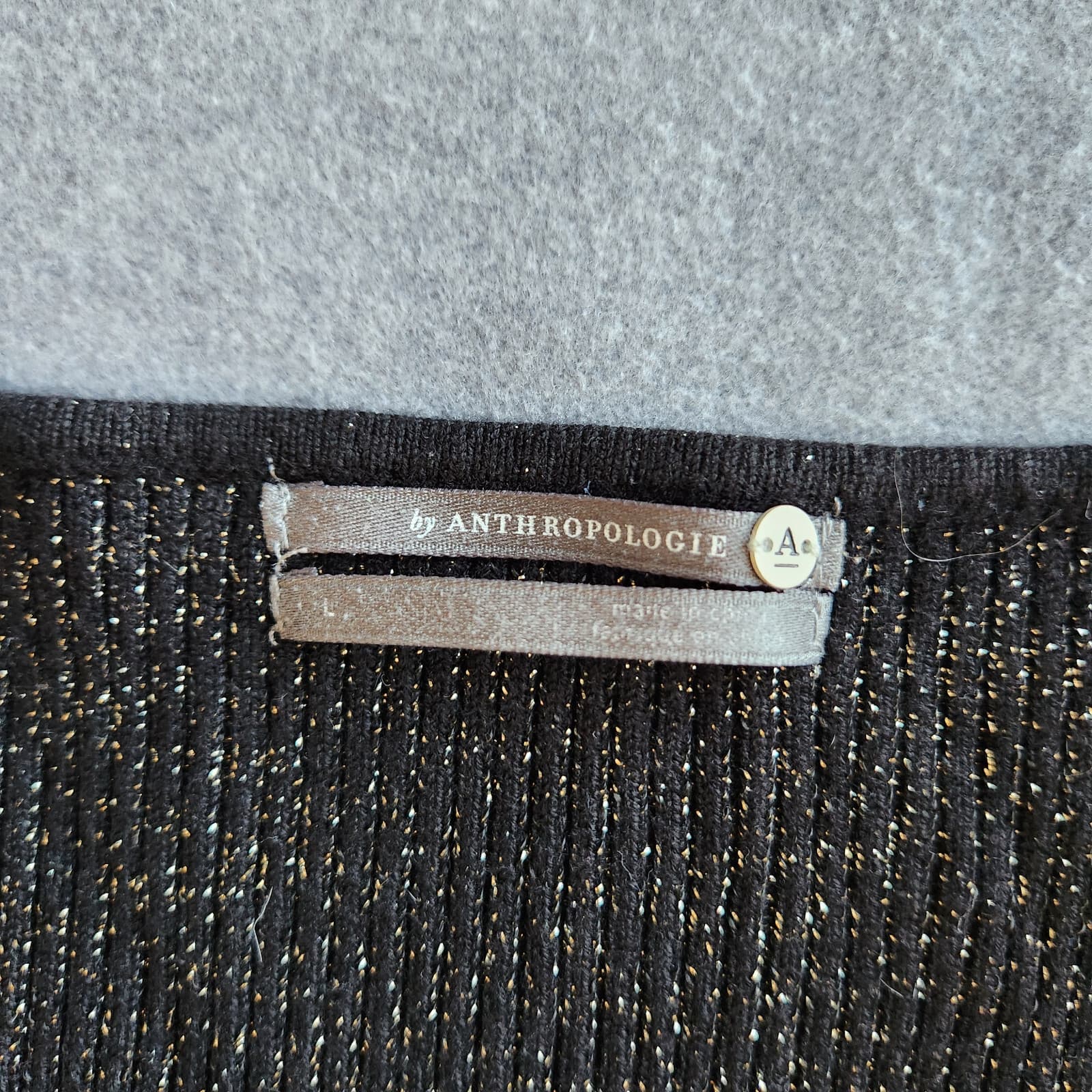 Anthropologie Sweathear Sweater Long Sleeve Ribbed Knit Metallic Black Lurex L - Thumbnail 9