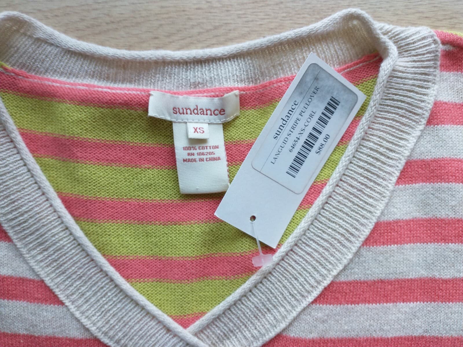 NWT Sundance Languid Stripe Pullover Sweater Cotton Long Sleeve V-Neck Sz.XS $88 - Thumbnail 7