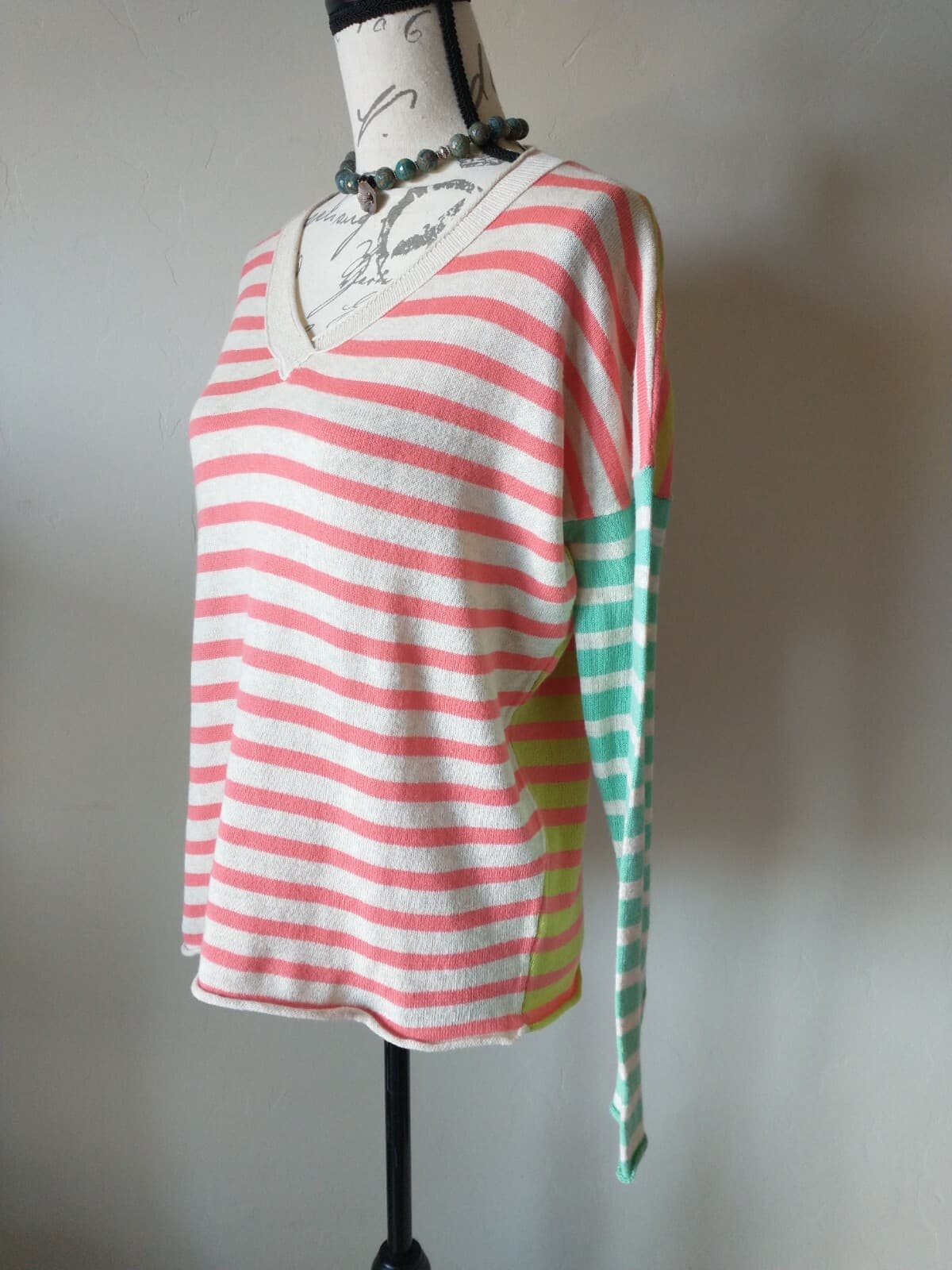 NWT Sundance Languid Stripe Pullover Sweater Cotton Long Sleeve V-Neck Sz.XS $88 - Thumbnail 3
