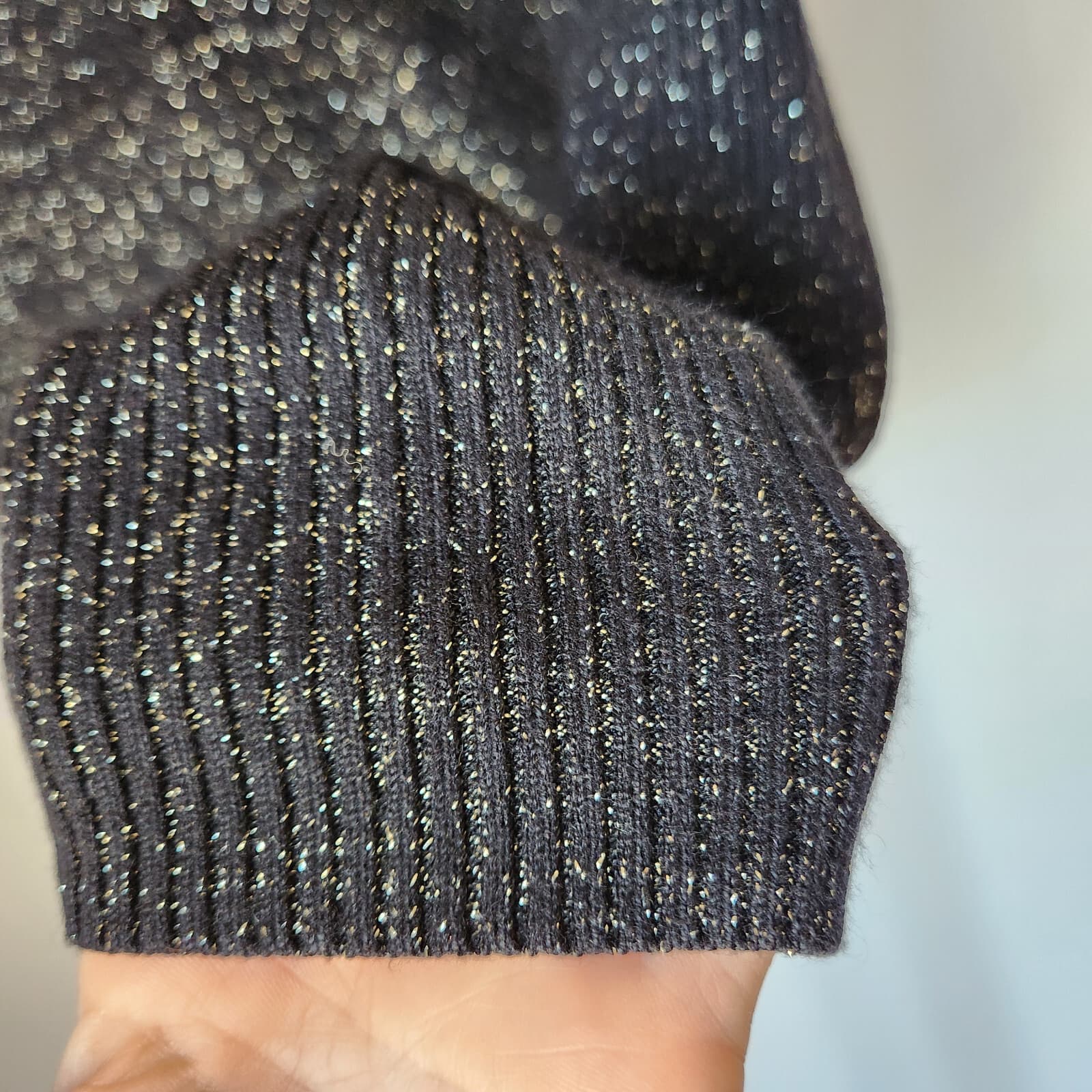 Anthropologie Sweathear Sweater Long Sleeve Ribbed Knit Metallic Black Lurex L - Thumbnail 5