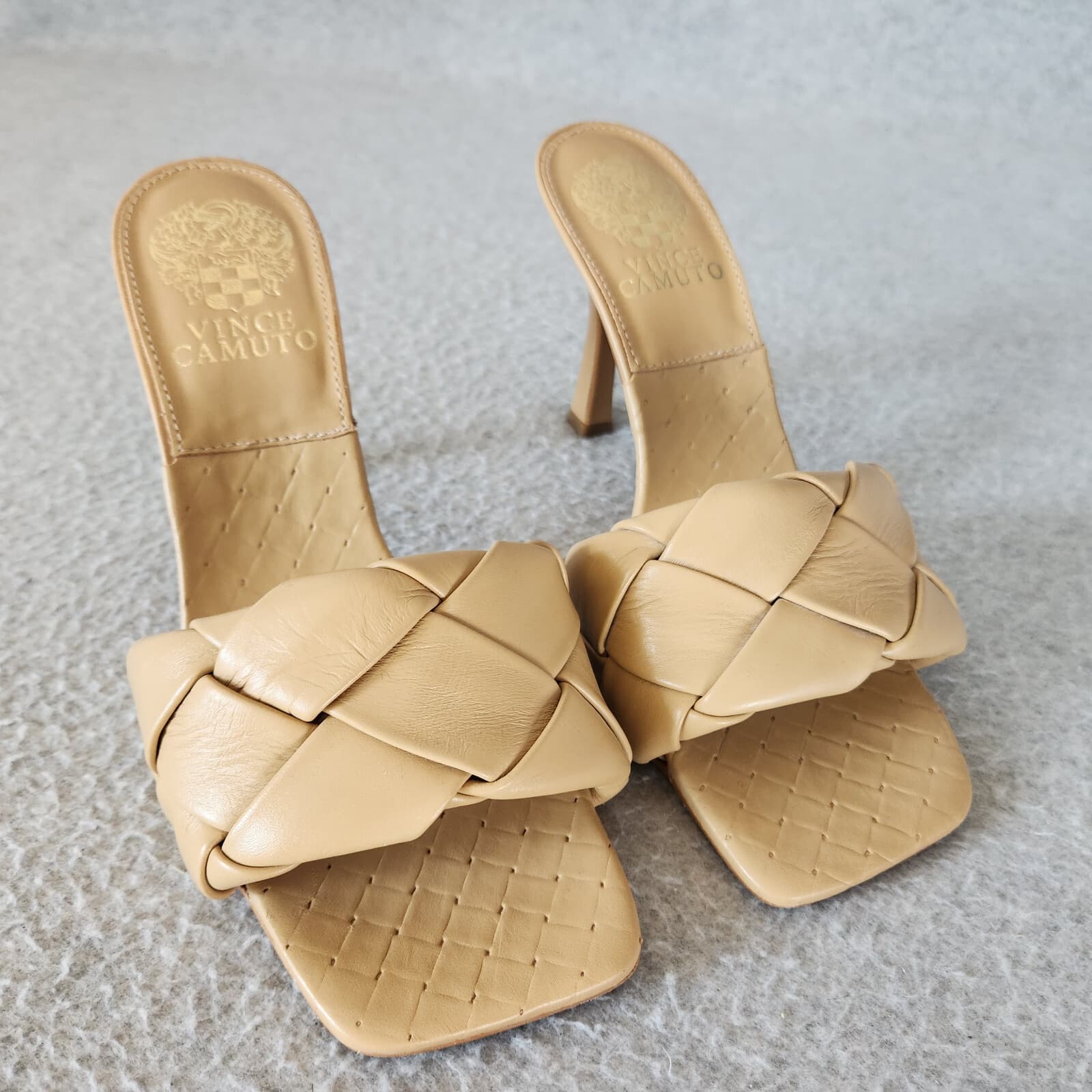 Vince Camuto Brelanie Braided Leather 3.5 Inches Heel Mule Sandal Beige US6M - Thumbnail 3