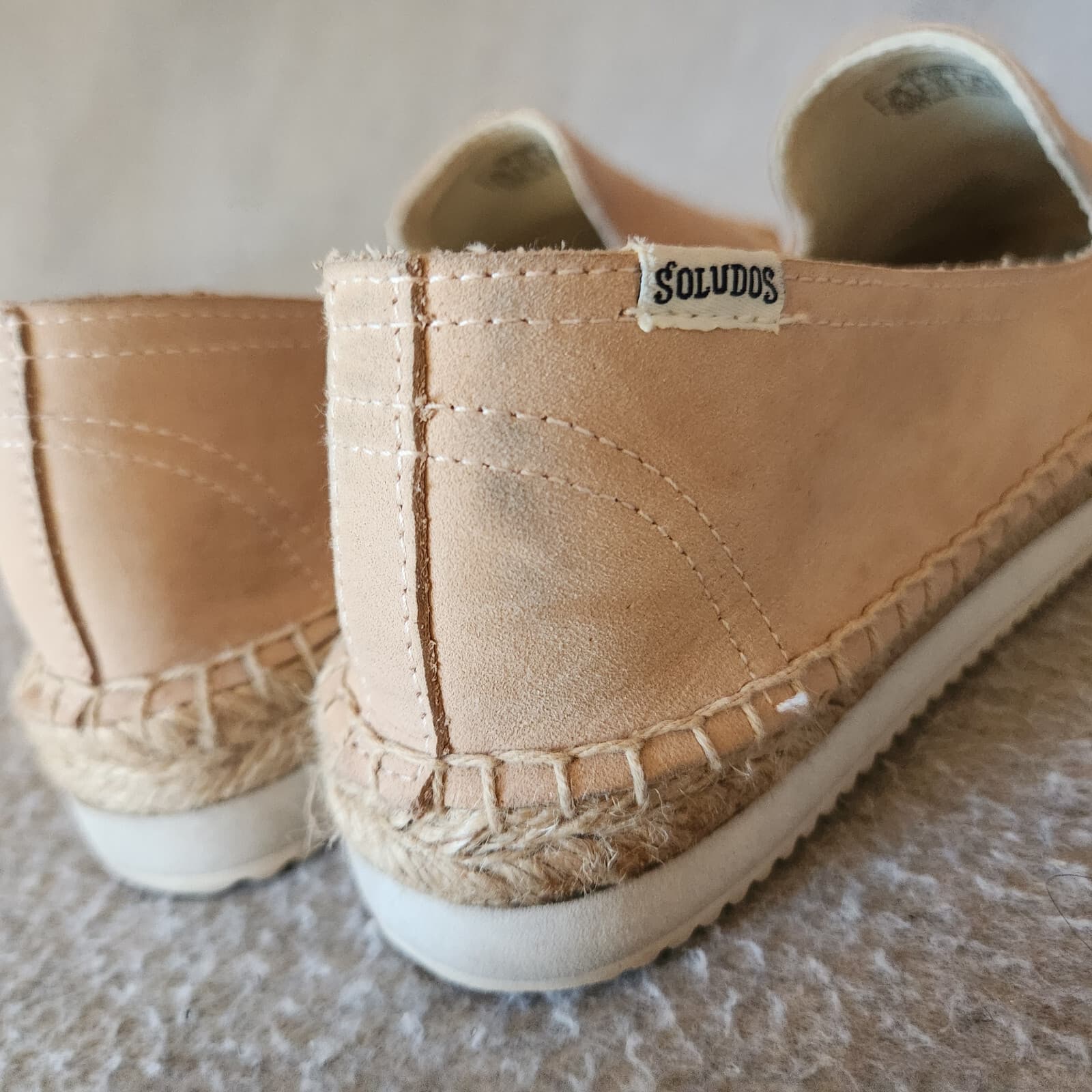 Soludos Leather Espadrilles Smoking Slipper Mix Sole Cap Platform Beige US6.5 - Thumbnail 9