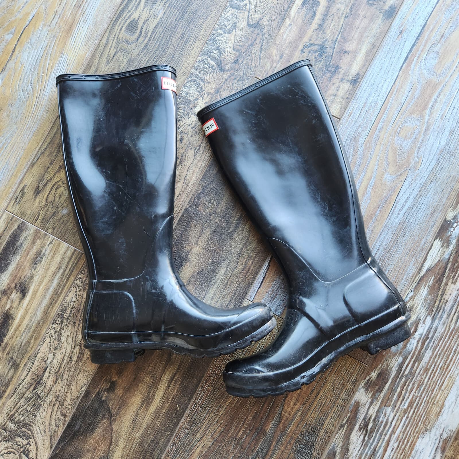 HUNTER Original Tall Gloss Rain Boots Waterproof Rubber Black Unisex EU38 W7 M6 - Thumbnail 7
