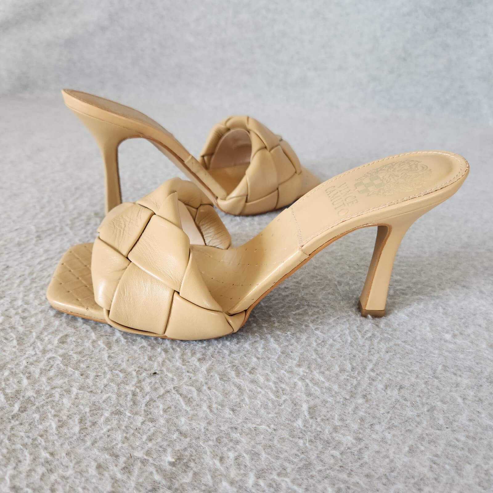 Vince Camuto Brelanie Braided Leather 3.5 Inches Heel Mule Sandal Beige US6M - Thumbnail 2