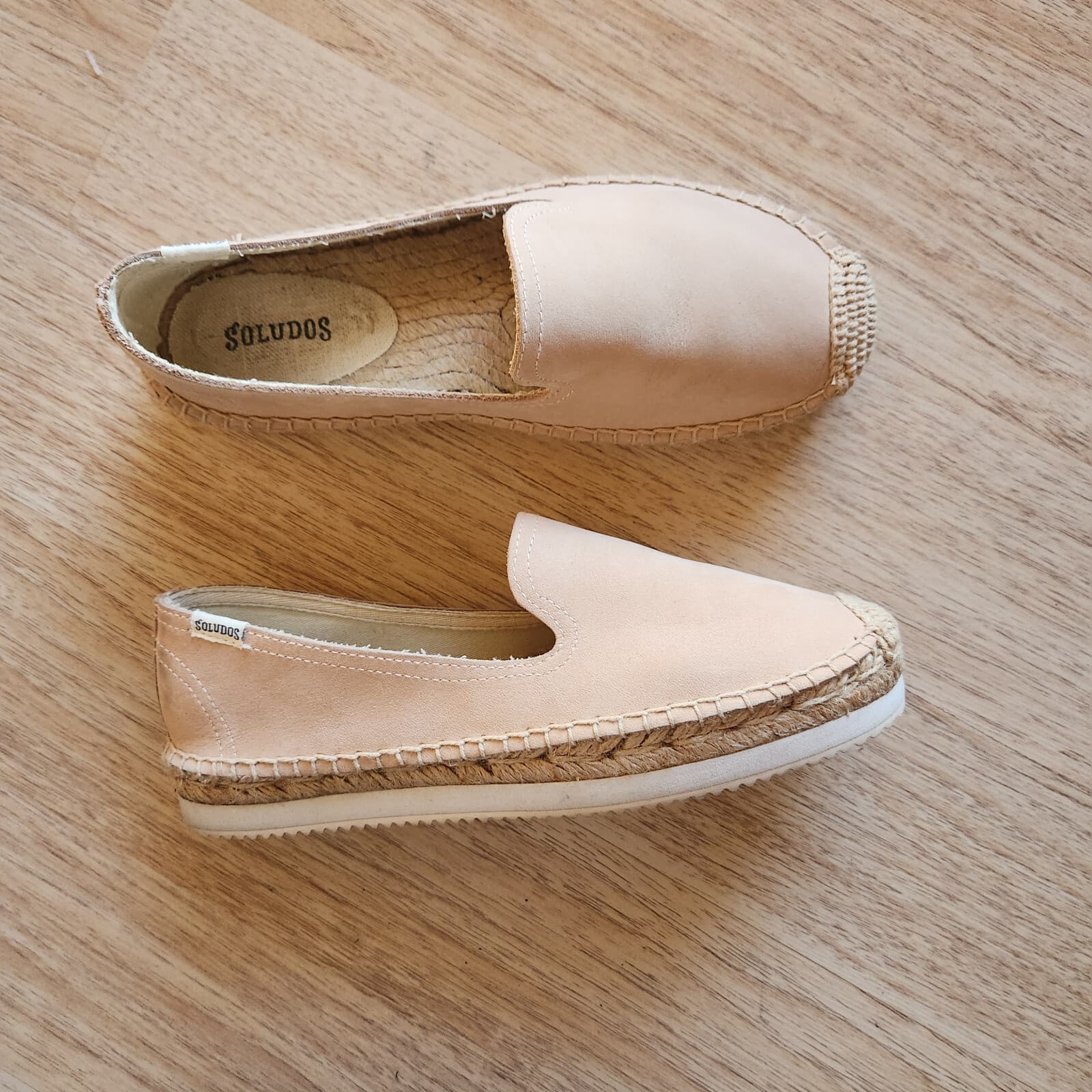 Soludos Leather Espadrilles Smoking Slipper Mix Sole Cap Platform Beige US6.5 - Thumbnail 2