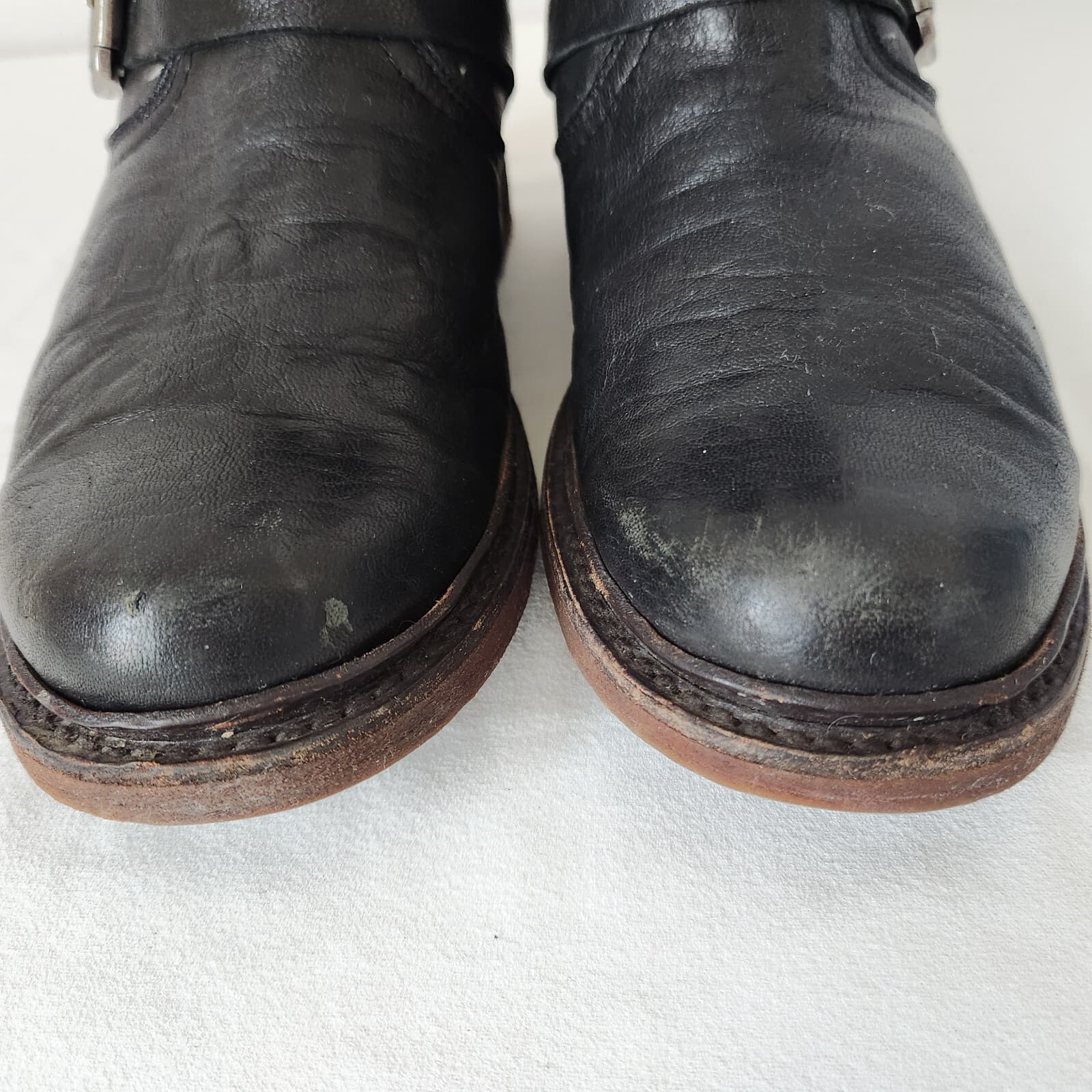 Frye Valerie 6 Black Leather Shearling Buckle Zip Motorcycle Bootie Women's US7B - Thumbnail 9