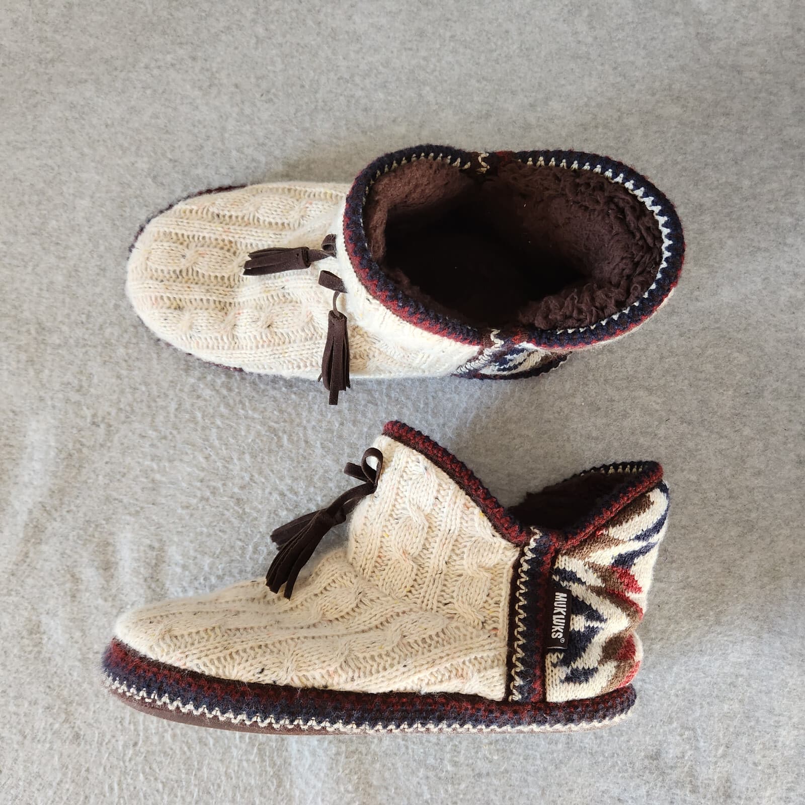 MUK LUKS Amira Fuzzy Fair Isle Cable Knit Bootie Slipper Fleece Lined Sz.US9-10 - Thumbnail 5