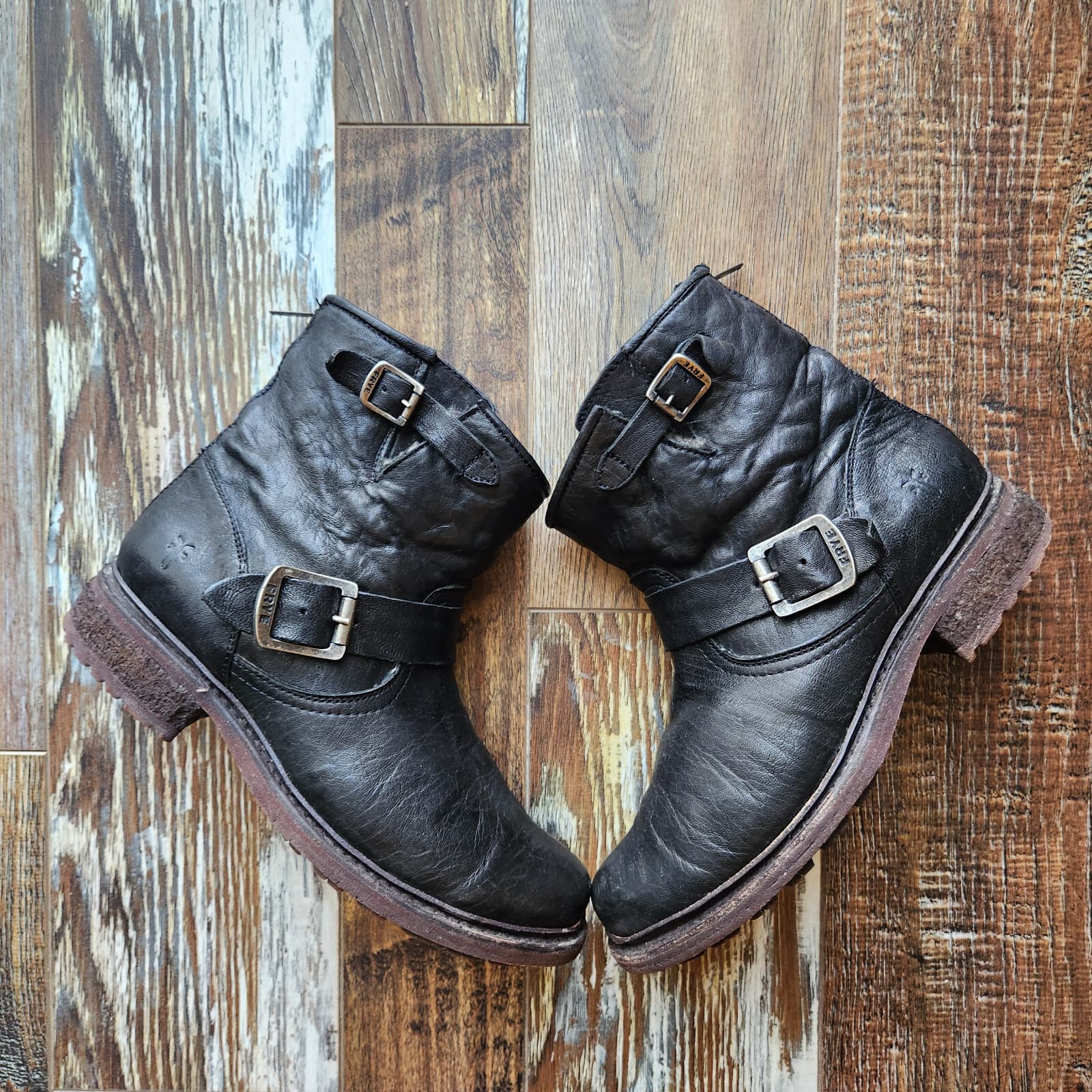 Frye Valerie 6 Black Leather Shearling Buckle Zip Motorcycle Bootie Women's US7B - Thumbnail 4