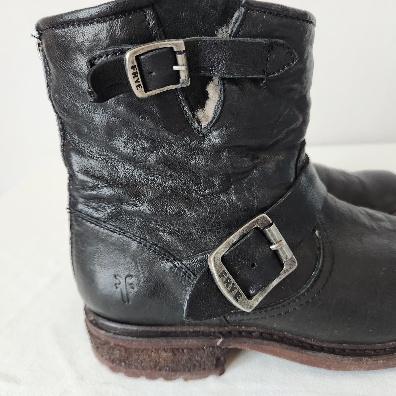 Frye Valerie 6 Black Leather Shearling Buckle Zip Motorcycle Bootie Women's US7B - Thumbnail 11