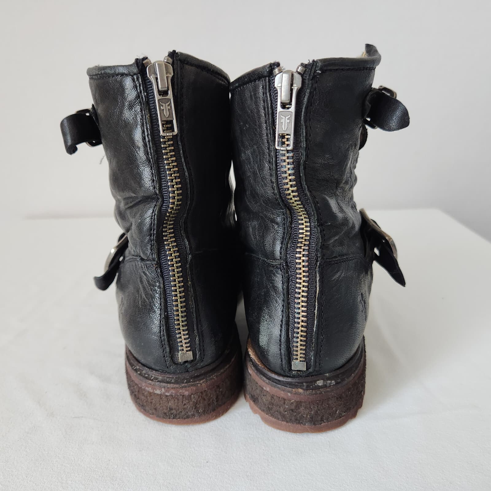 Frye Valerie 6 Black Leather Shearling Buckle Zip Motorcycle Bootie Women's US7B - Thumbnail 10