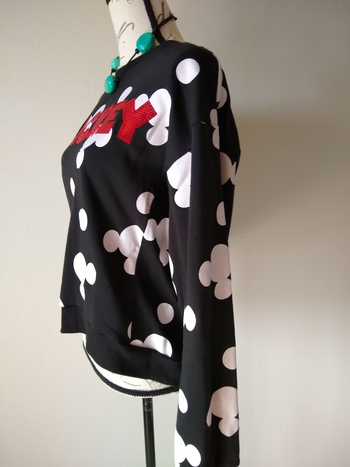Disney MICKEY Knit Sweatshirt Pullover Long Sleeve Black Sequin-Embellished Sz.X - Thumbnail 4