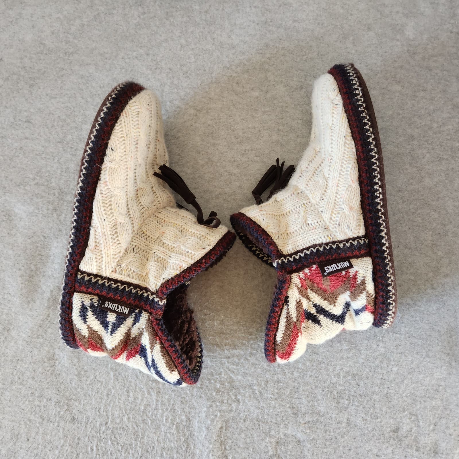 MUK LUKS Amira Fuzzy Fair Isle Cable Knit Bootie Slipper Fleece Lined Sz.US9-10 - Thumbnail 7
