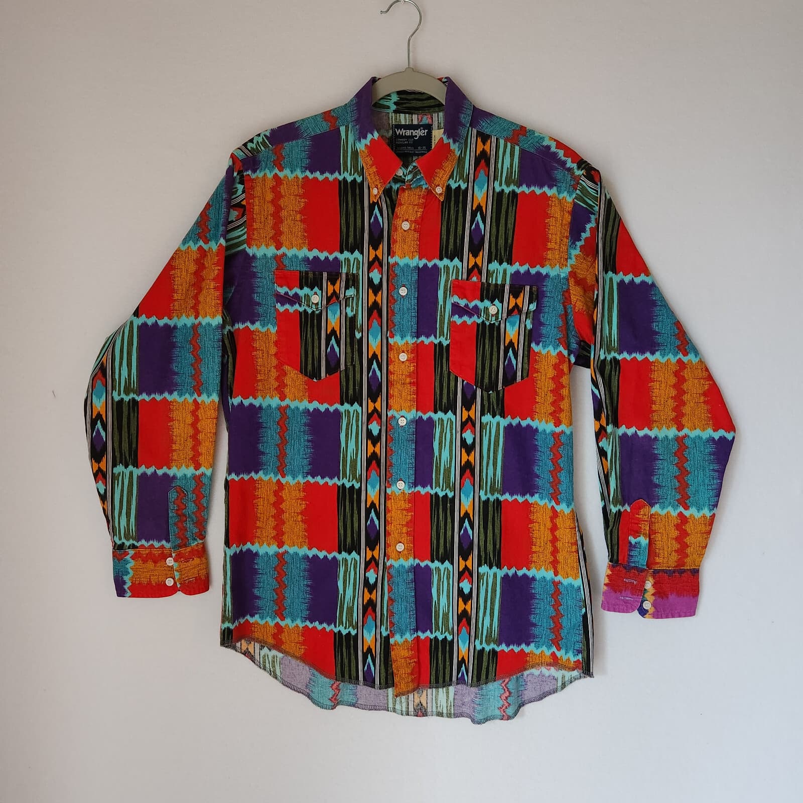 Vintage Wrangler USA Brushpoper Western Cowboy Shirt Button 16-35 X-Long Tail - Thumbnail 2