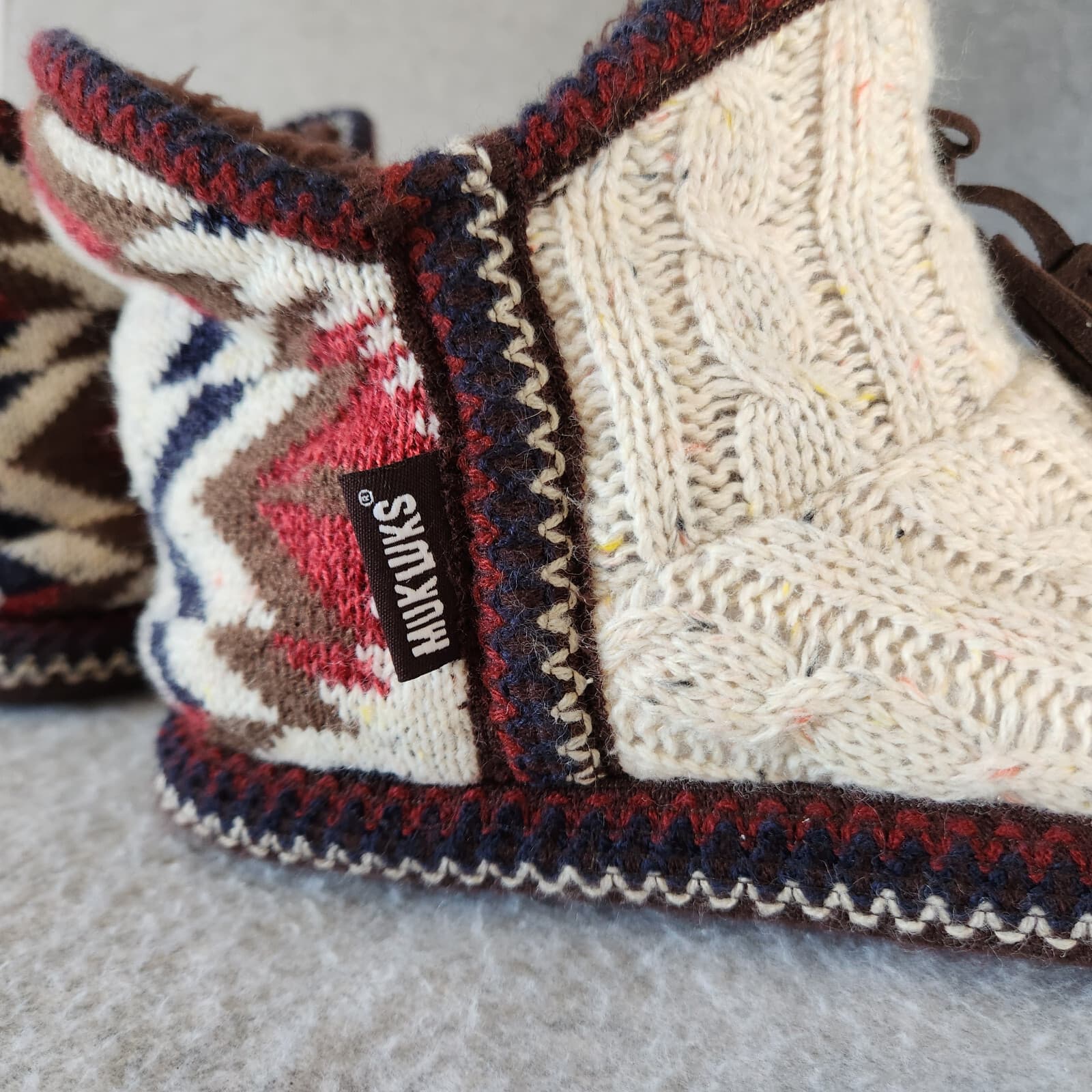 MUK LUKS Amira Fuzzy Fair Isle Cable Knit Bootie Slipper Fleece Lined Sz.US9-10 - Thumbnail 11