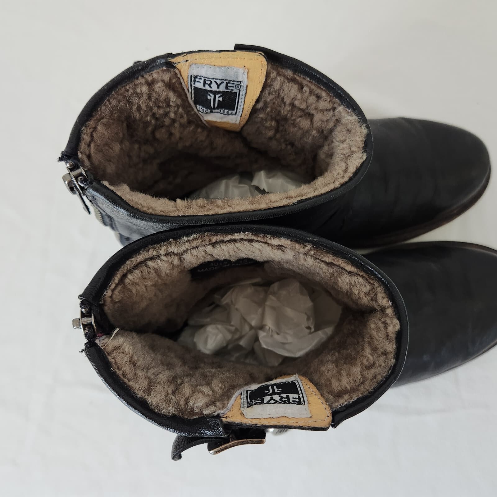 Frye Valerie 6 Black Leather Shearling Buckle Zip Motorcycle Bootie Women's US7B - Thumbnail 12