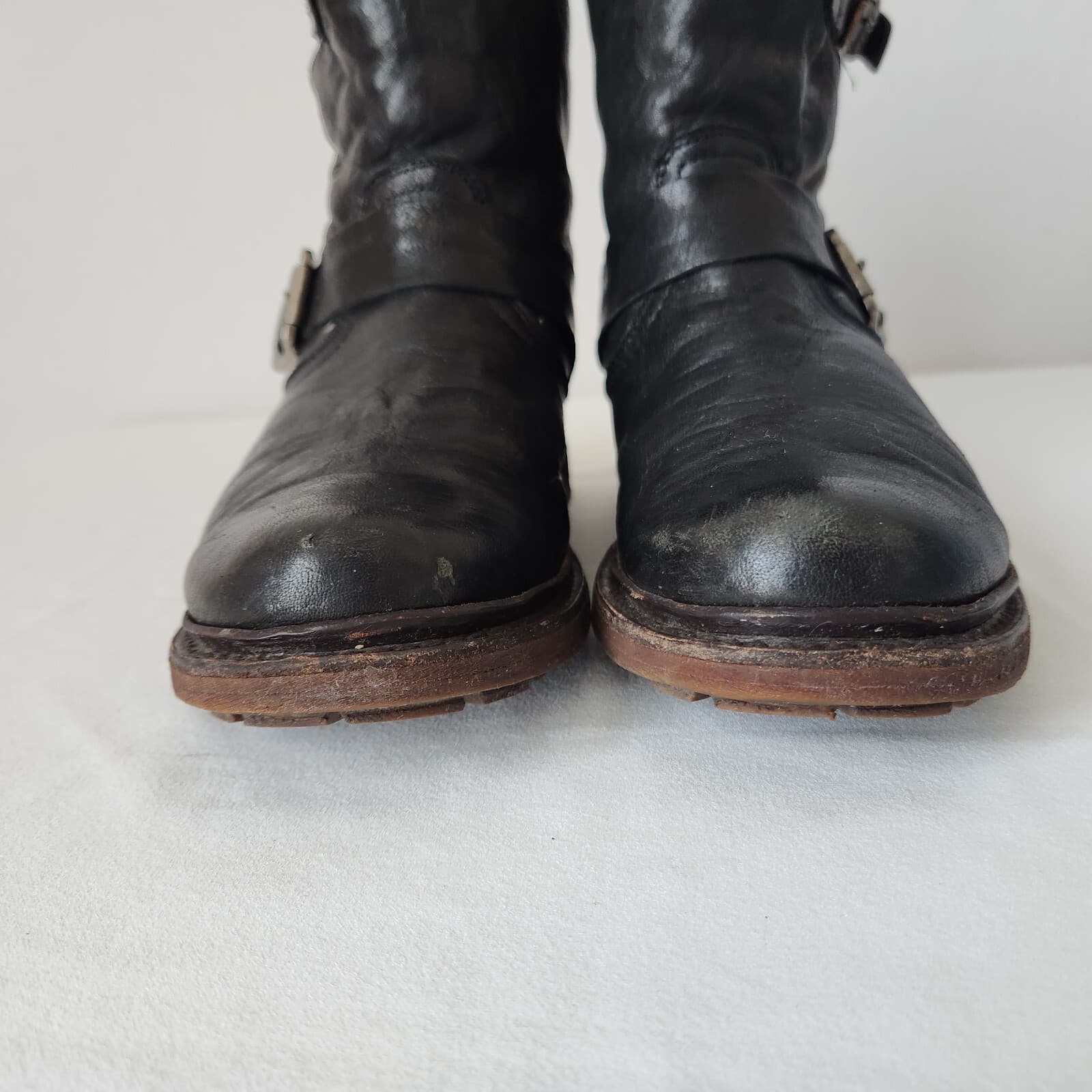 Frye Valerie 6 Black Leather Shearling Buckle Zip Motorcycle Bootie Women's US7B - Thumbnail 8