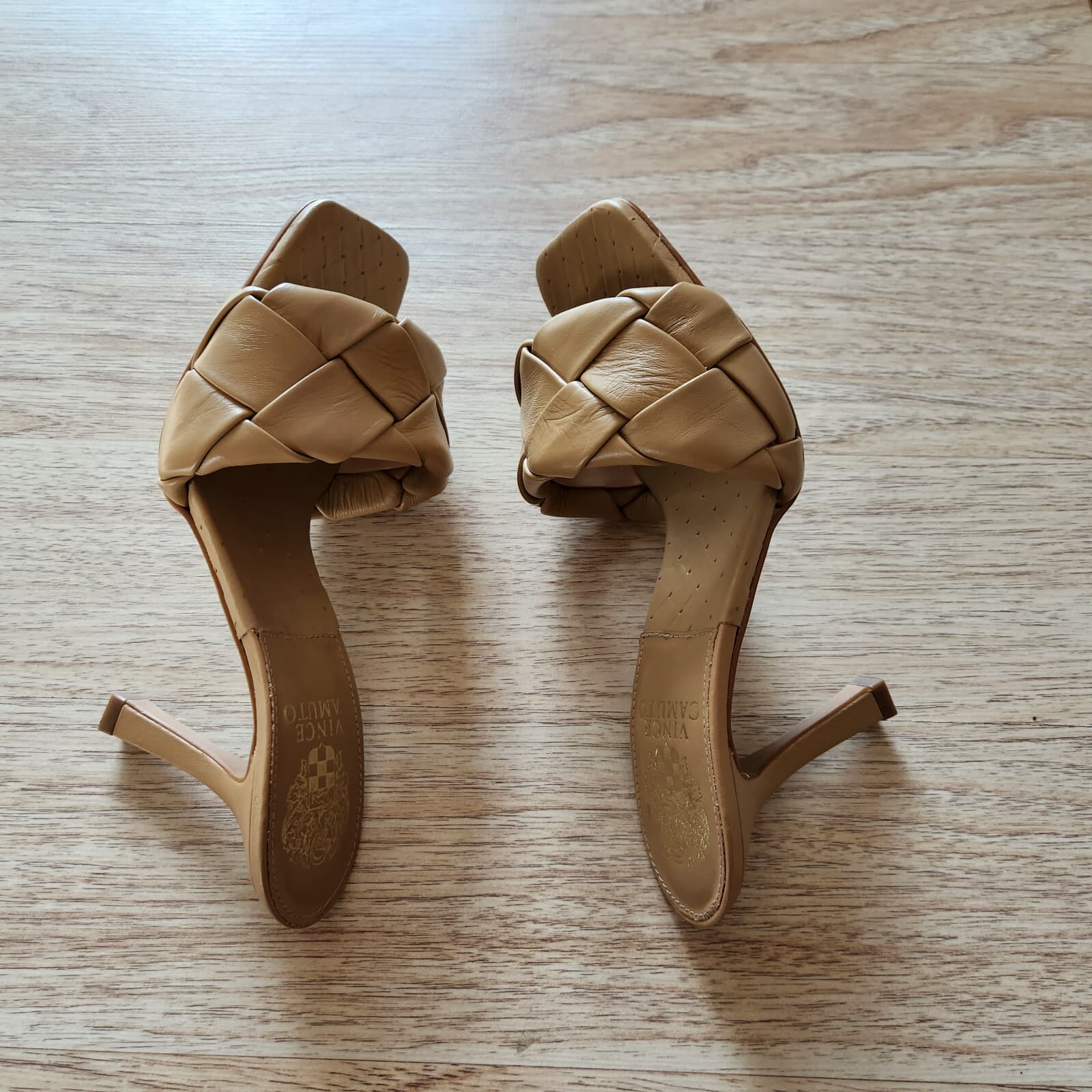 Vince Camuto Brelanie Braided Leather 3.5 Inches Heel Mule Sandal Beige US6M - Thumbnail 11
