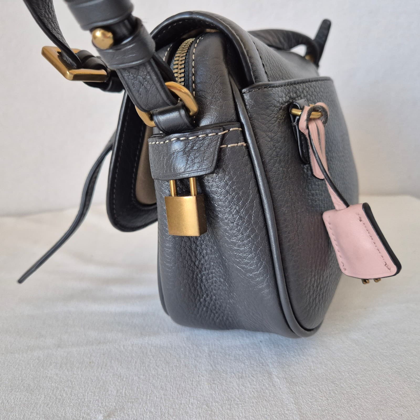 J.Crew Signet Flap Crossbody Bag Dark Gray Pebbled Italian Leather #G7344 - Thumbnail 5
